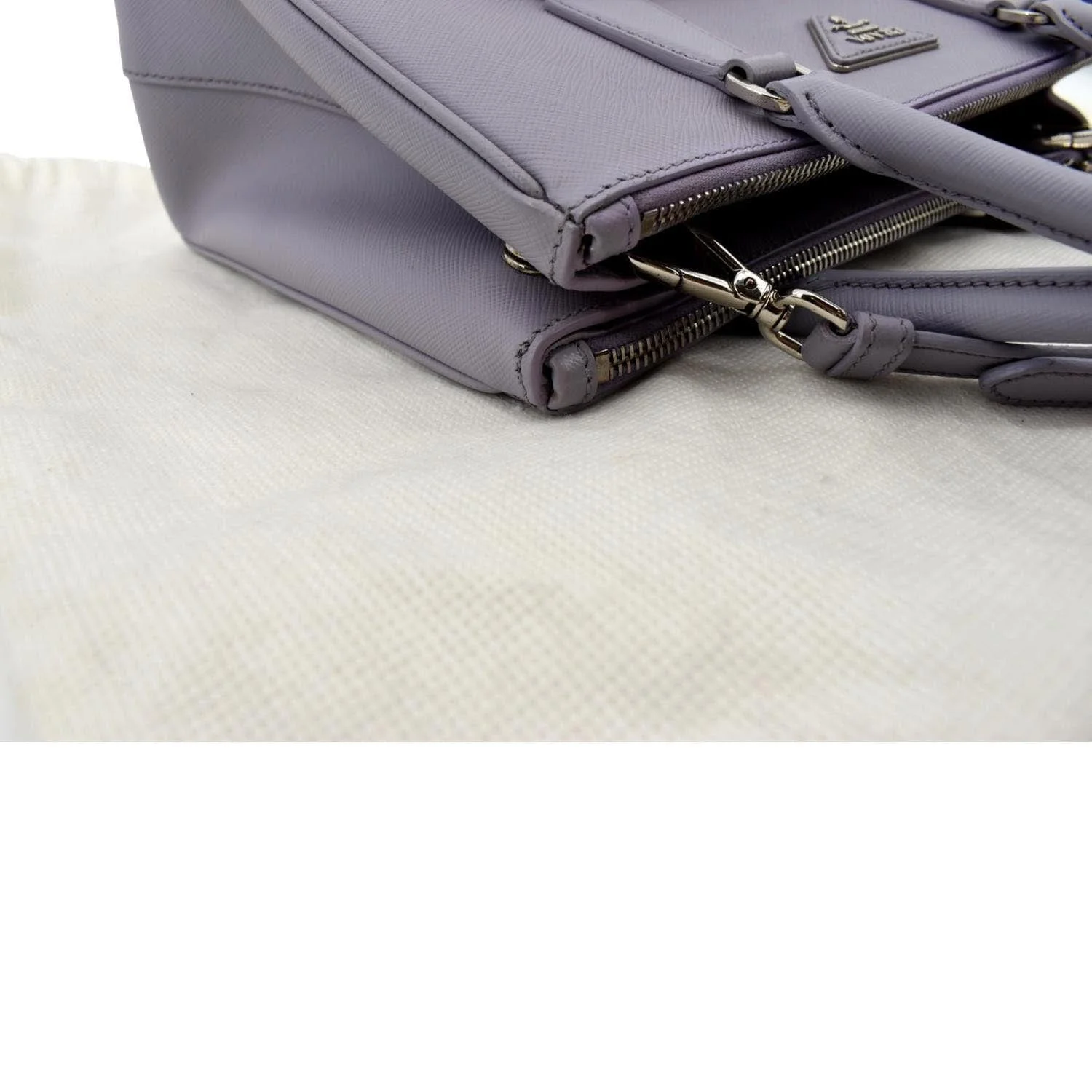 PRADA Front Pocket Double Zip Saffiano Leather Tote Shoulder Bag Light Purple - Image 6