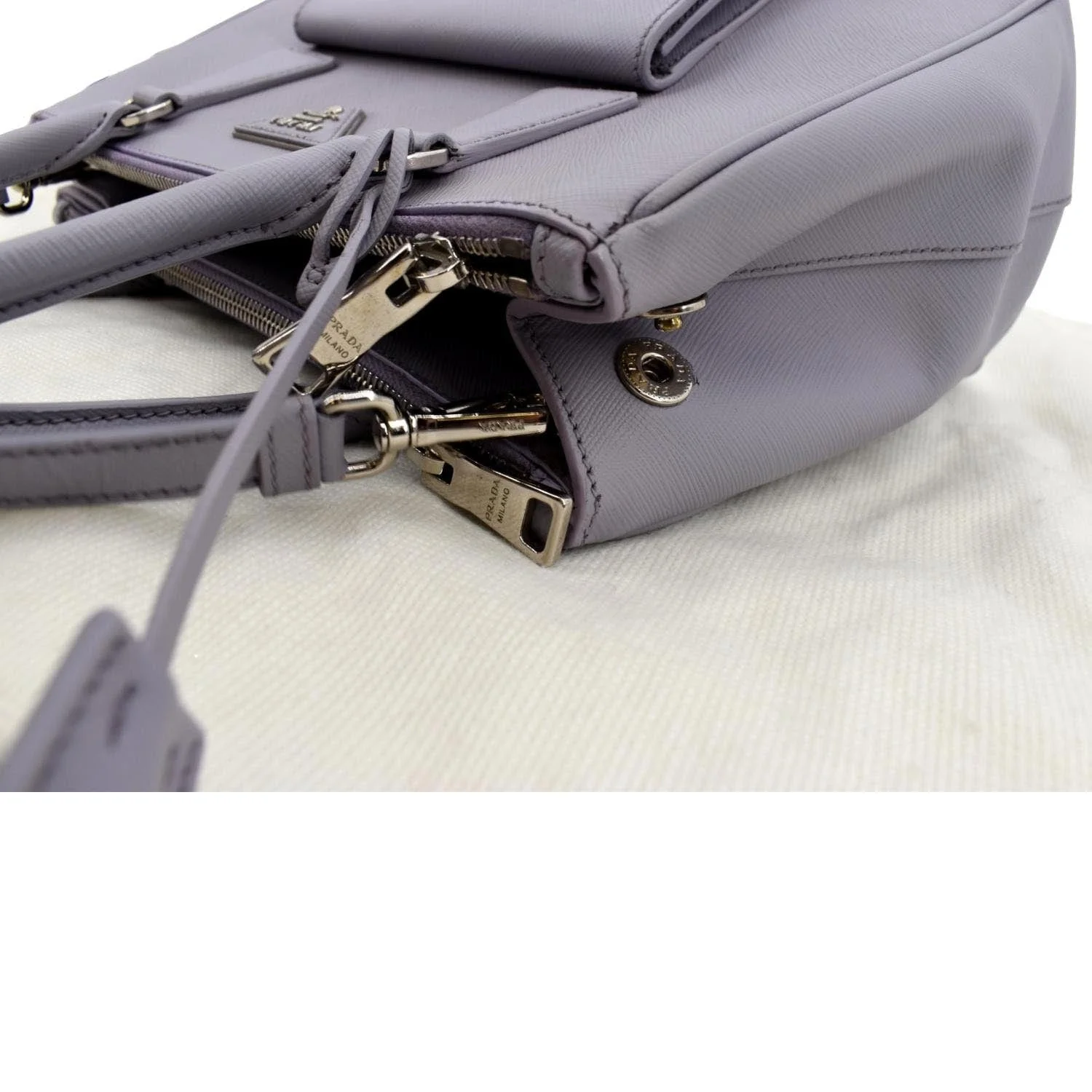 PRADA Front Pocket Double Zip Saffiano Leather Tote Shoulder Bag Light Purple - Image 7
