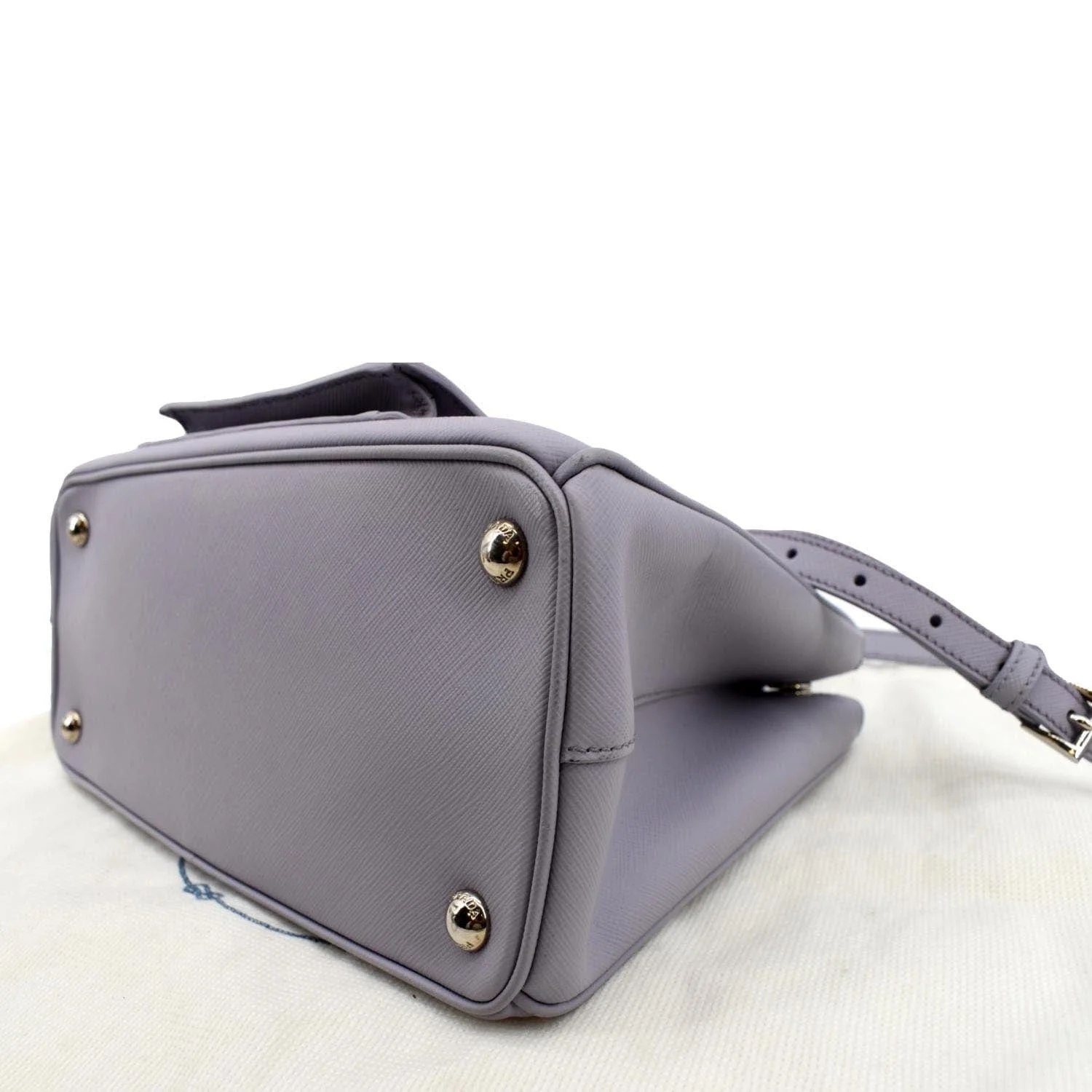 PRADA Front Pocket Double Zip Saffiano Leather Tote Shoulder Bag Light Purple - Image 8