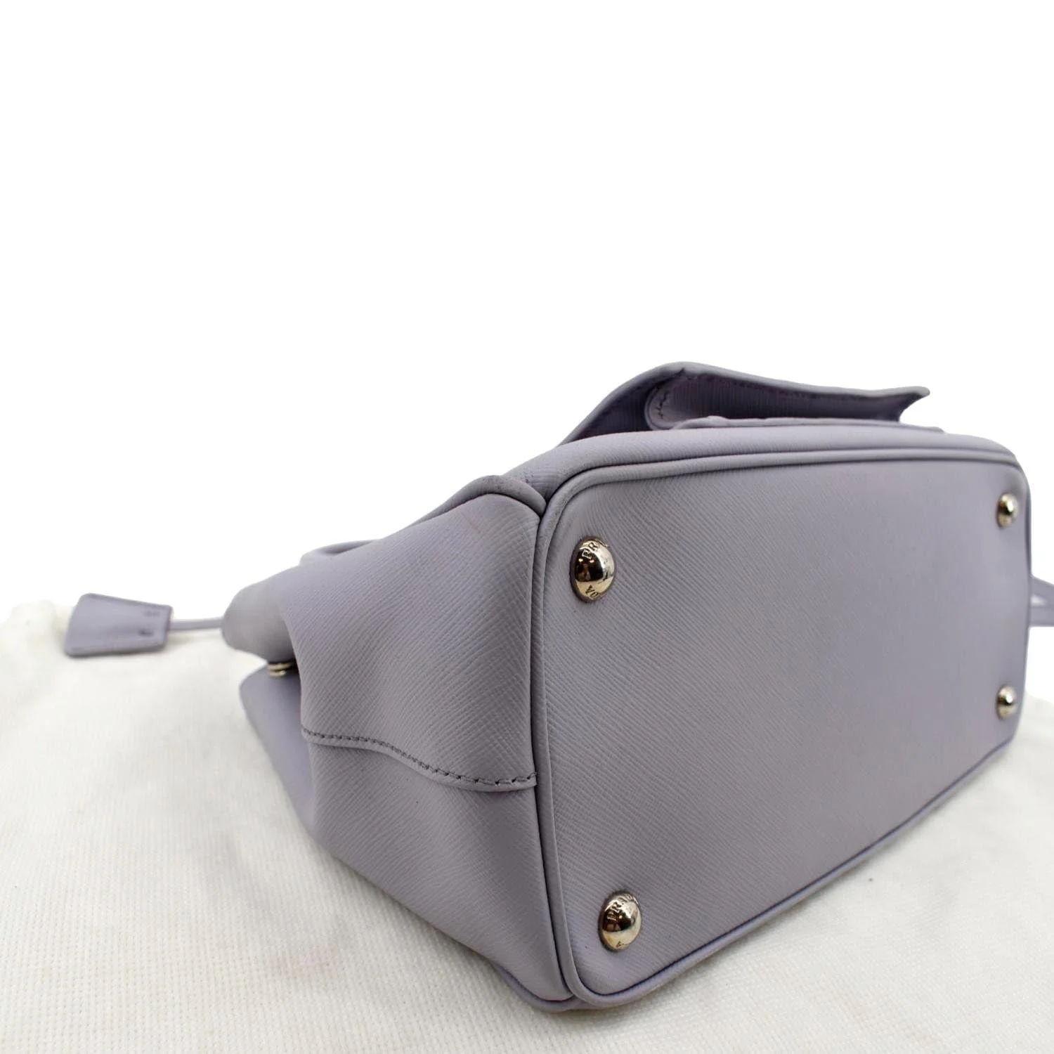 PRADA Front Pocket Double Zip Saffiano Leather Tote Shoulder Bag Light Purple - Image 9