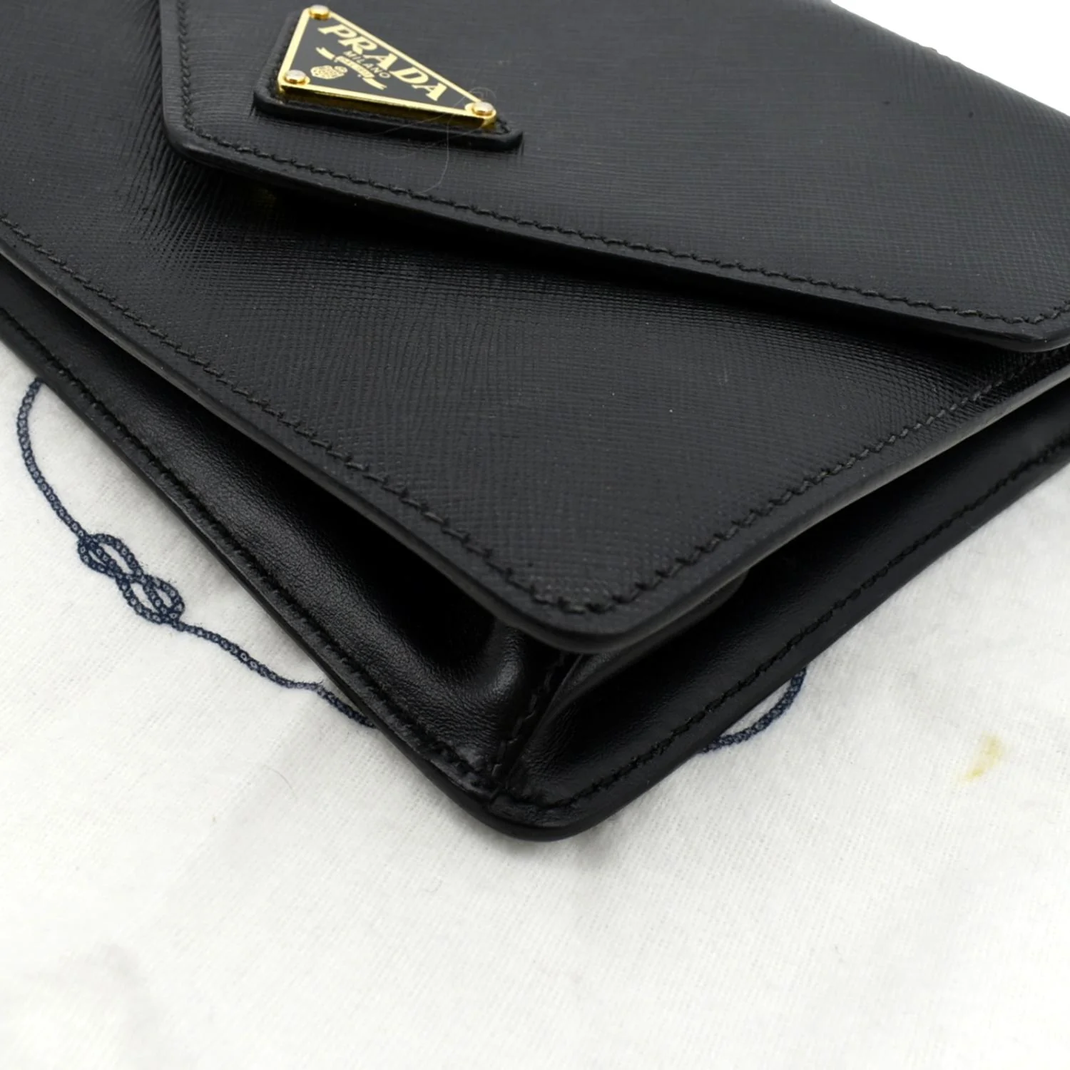 PRADA Flip Lock Chain Saffiano Leather Crossbody Bag Black - Image 8