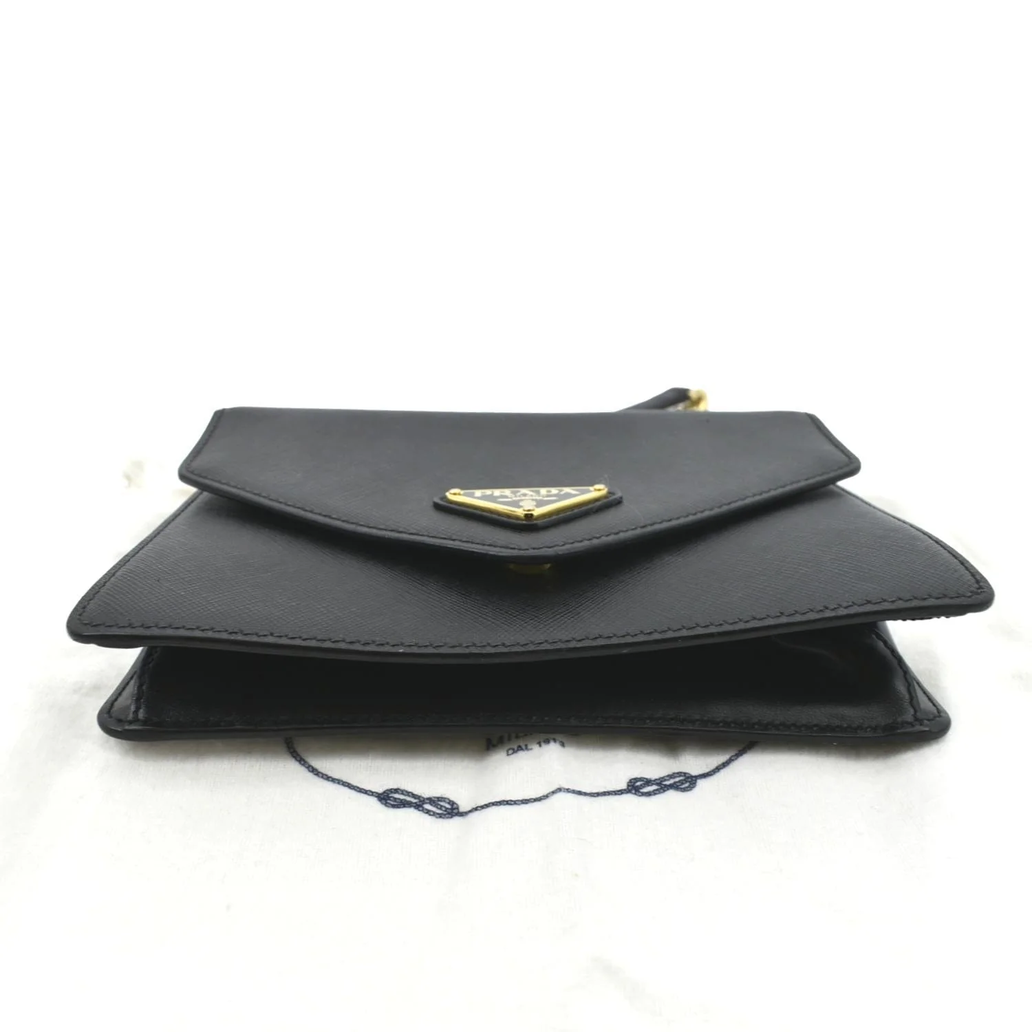 PRADA Flip Lock Chain Saffiano Leather Crossbody Bag Black - Image 9