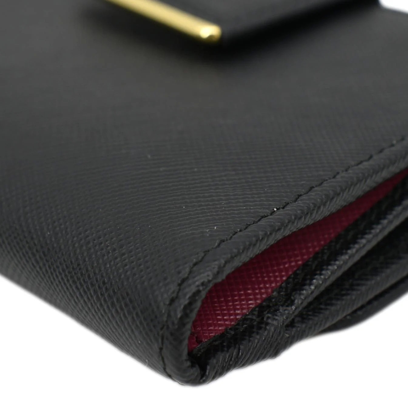 PRADA Fold Over Saffiano Leather Wallet Black - Image 9
