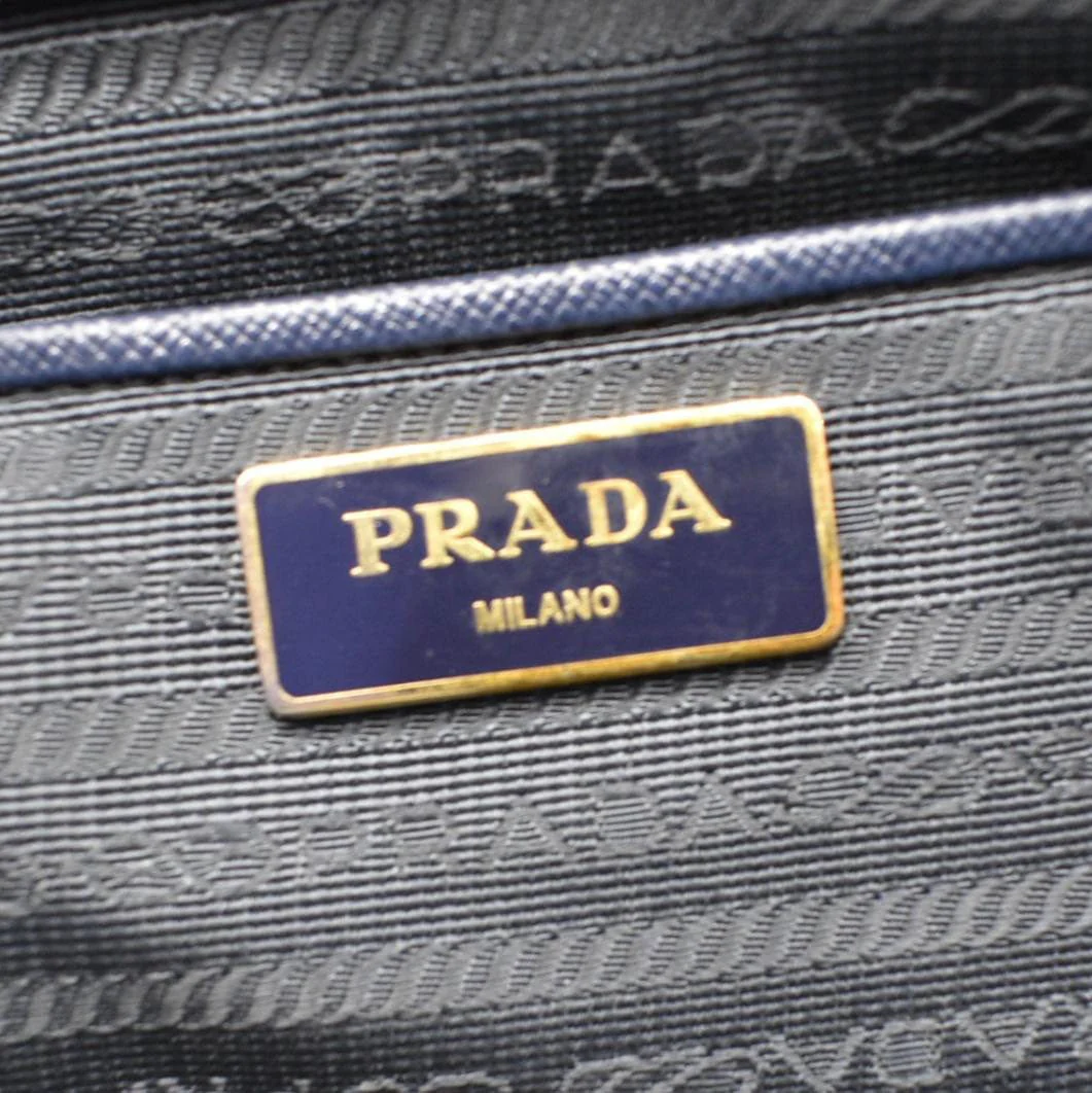 PRADA Galleria Double Zip Saffiano Leather Top Handle Tote Bag Blue - Image 14