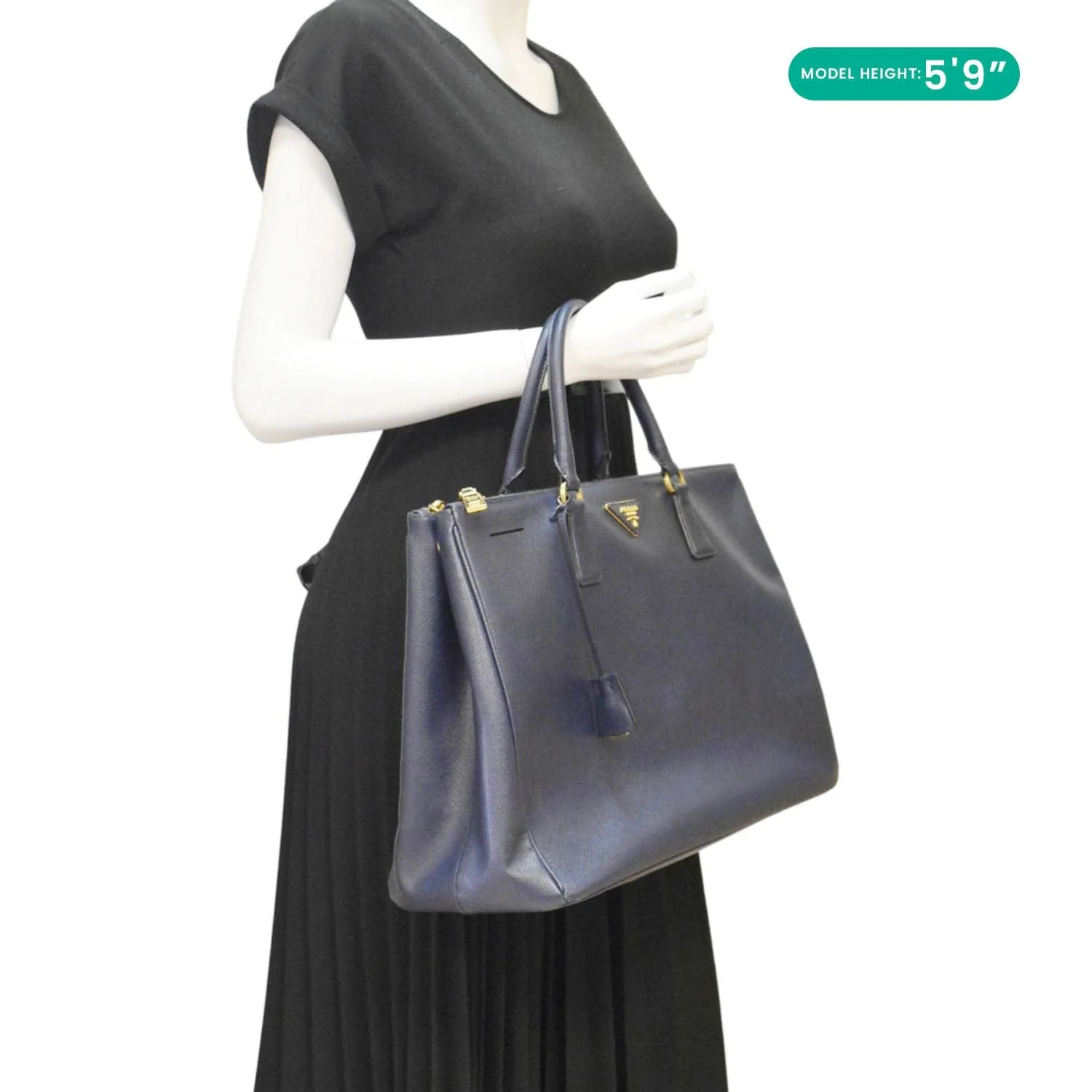 PRADA Galleria Double Zip Saffiano Leather Top Handle Tote Bag Blue - Image 2
