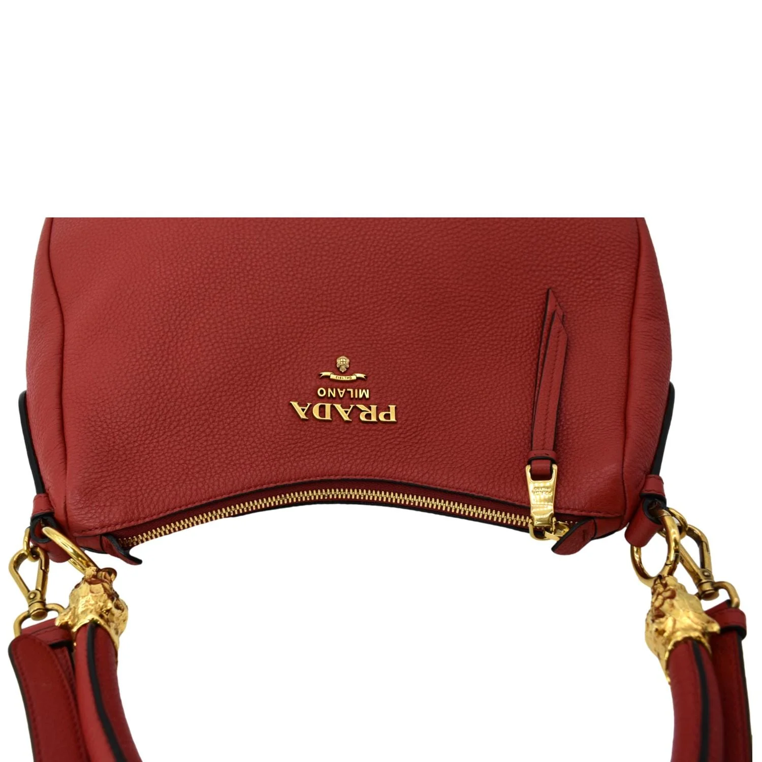 PRADA Vitello Daino Leather Hobo Bag Red - Image 4