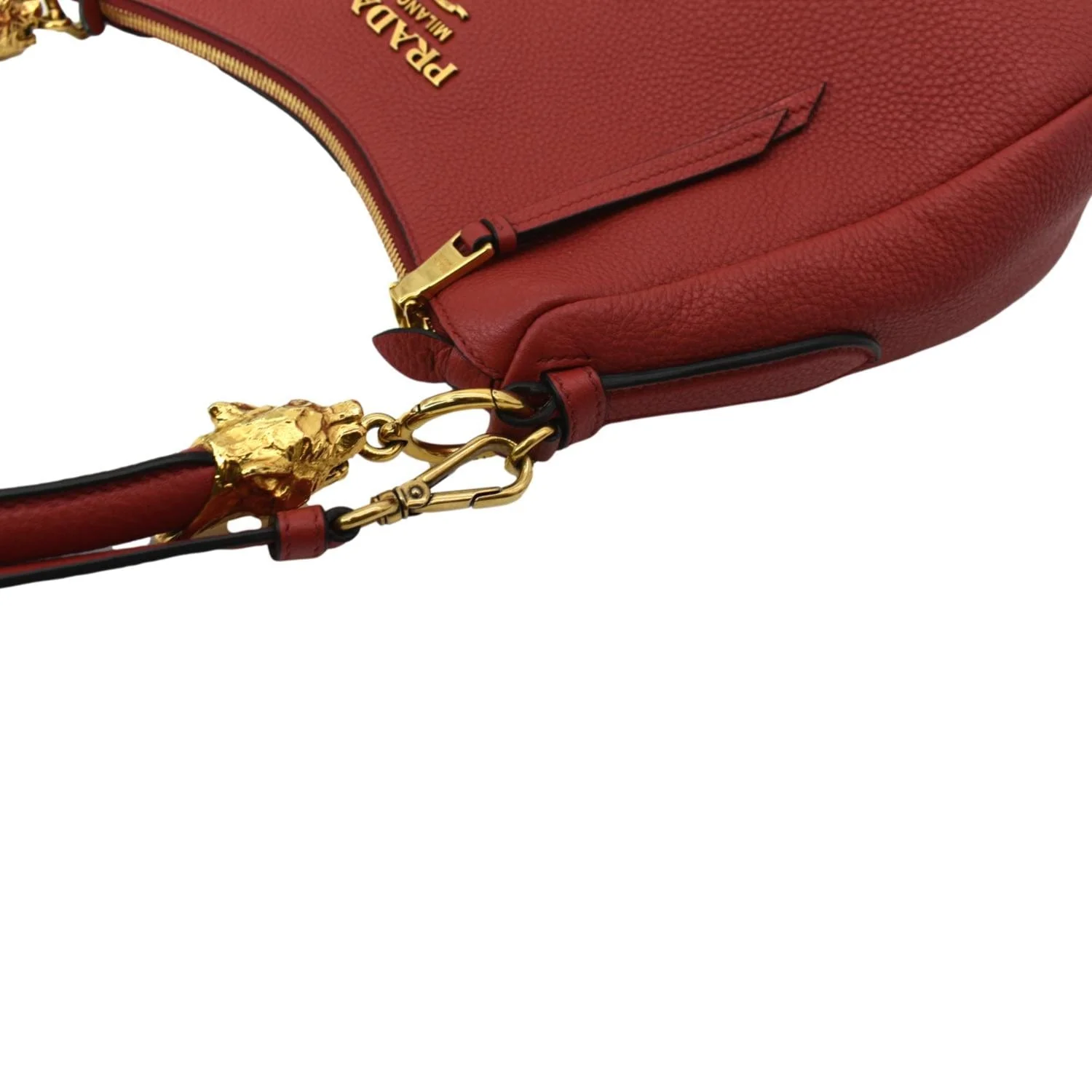 PRADA Vitello Daino Leather Hobo Bag Red - Image 5