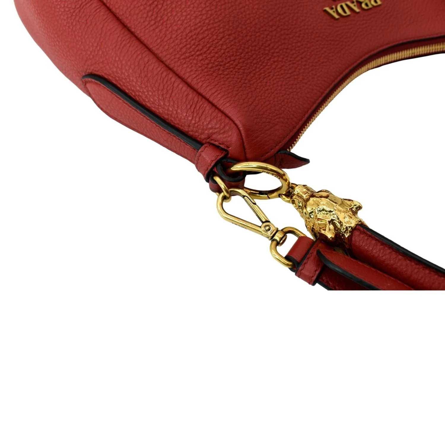 PRADA Vitello Daino Leather Hobo Bag Red - Image 6