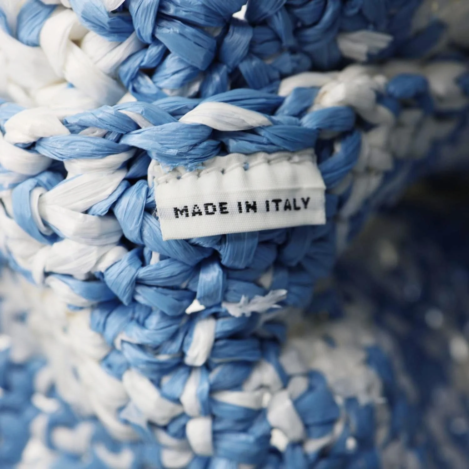 PRADA Embroidered Logo Yarn Crochet Tote Bag Blue - Image 13