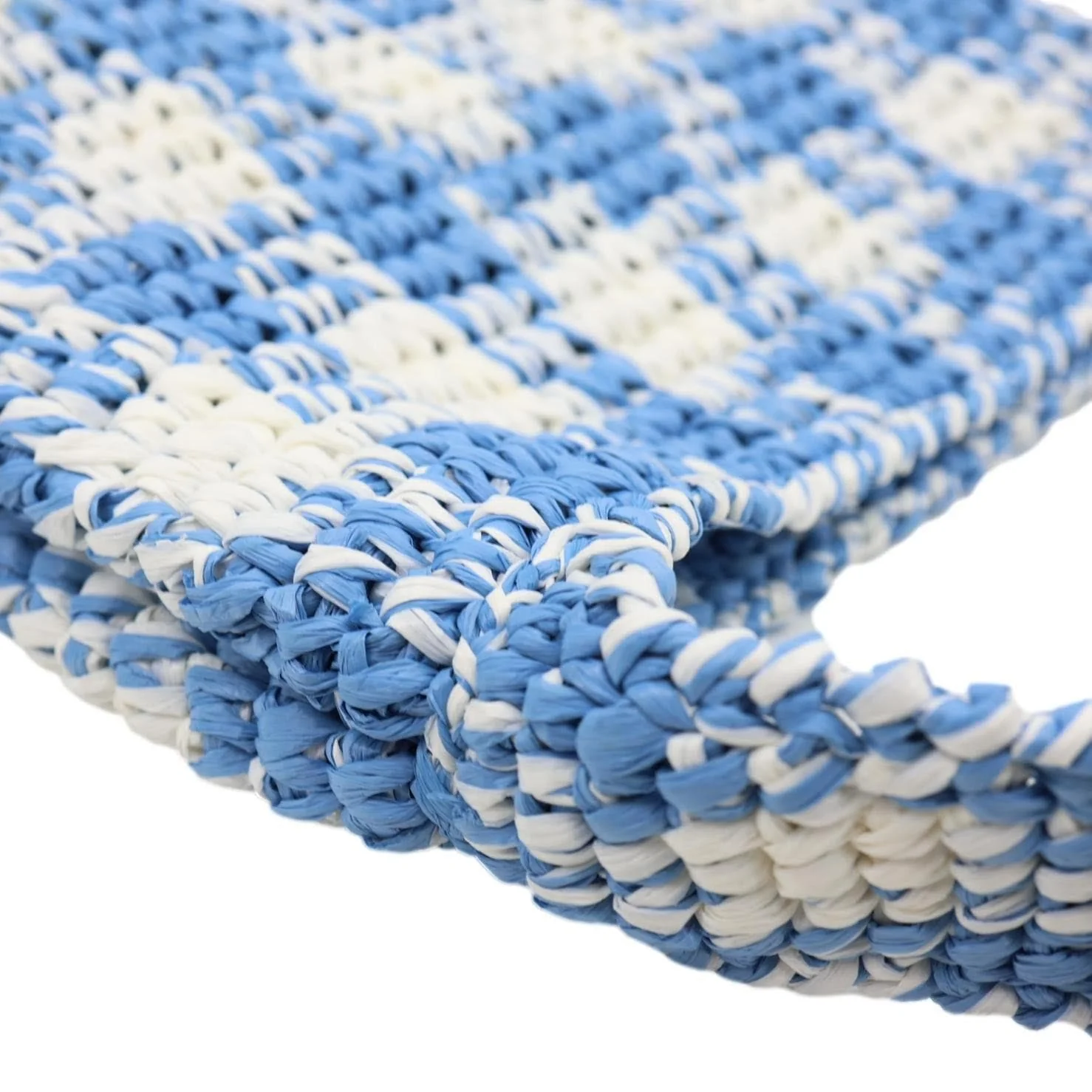 PRADA Embroidered Logo Yarn Crochet Tote Bag Blue - Image 7