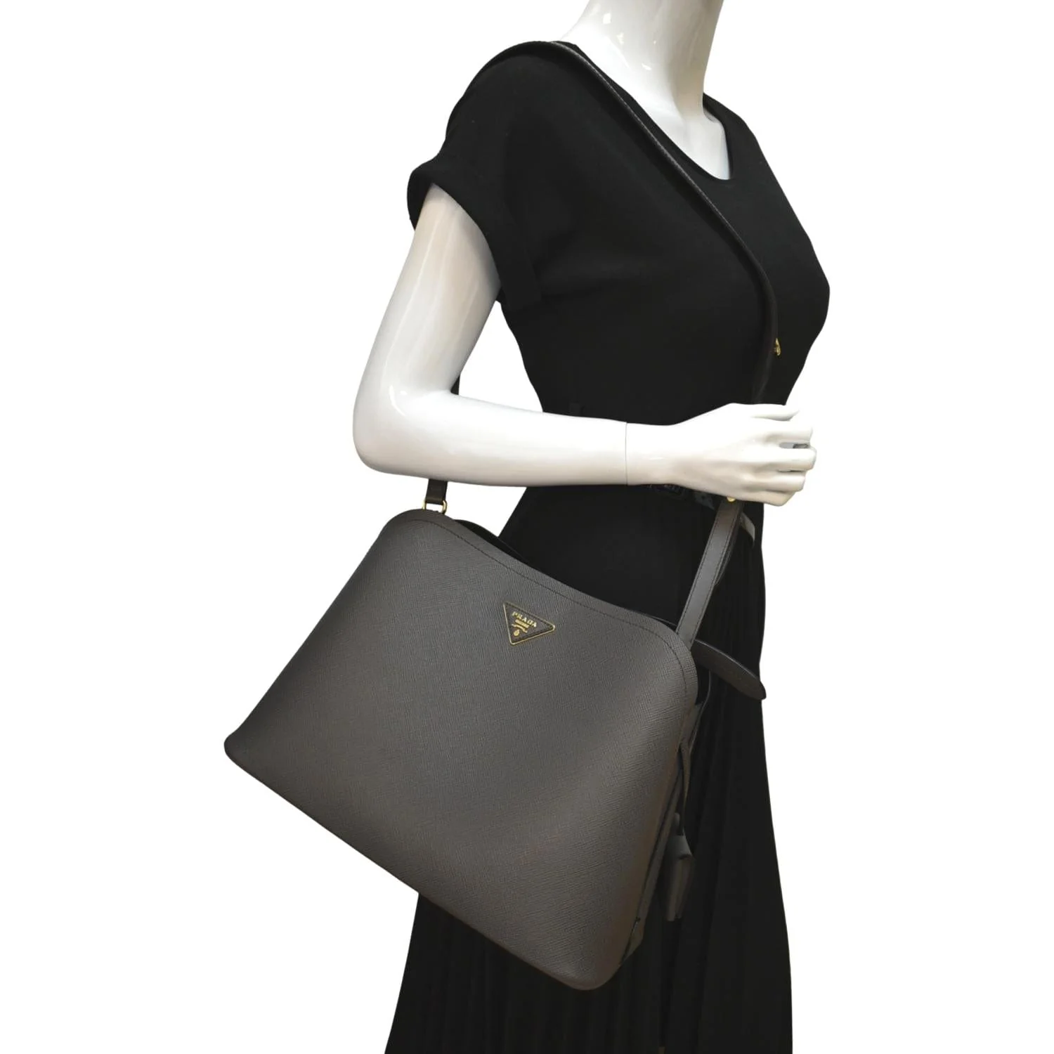 PRADA Matinee Saffiano Leather Shoulder Bag Fumo - Image 2