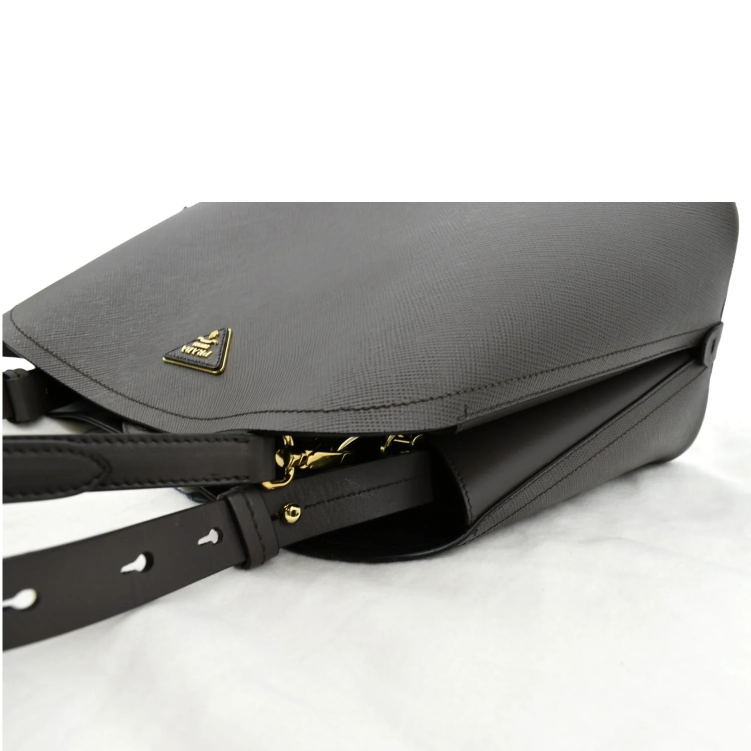 PRADA Matinee Saffiano Leather Shoulder Bag Fumo - Image 6