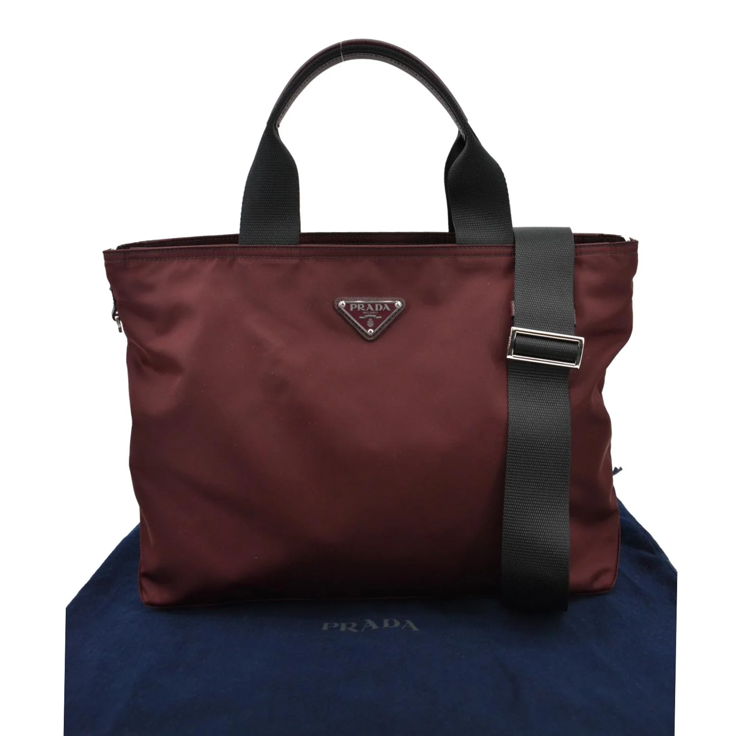 PRADA Medium Nylon Tote Bag Maroon - Image 3