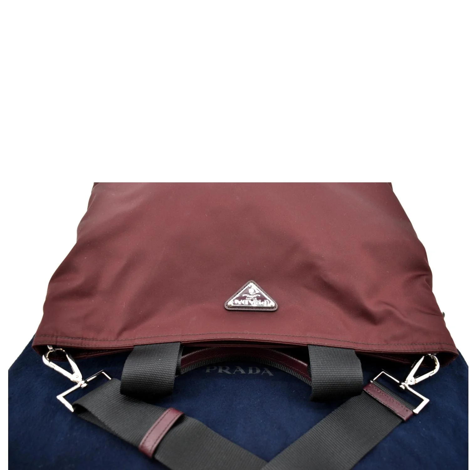 PRADA Medium Nylon Tote Bag Maroon - Image 5