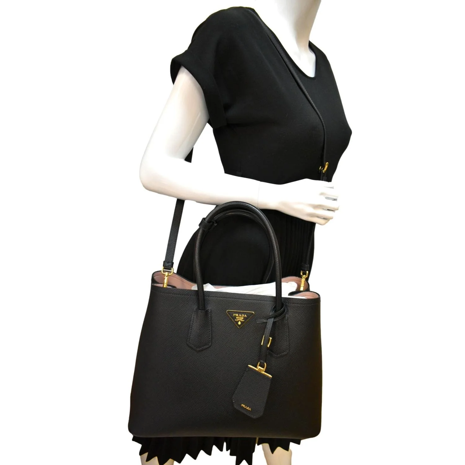 PRADA Medium Double Saffiano Leather Crossbody Bag Black - Image 2