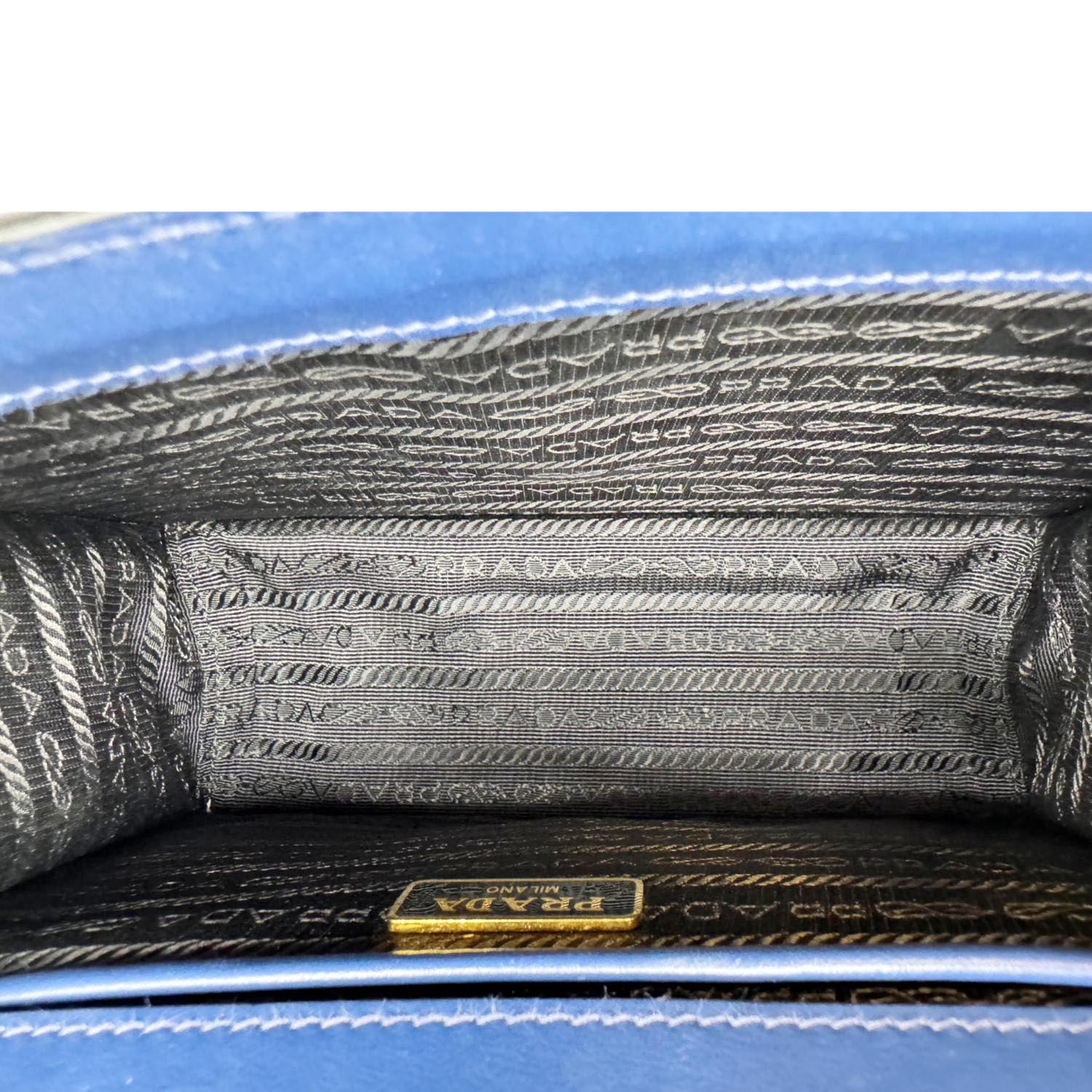 PRADA Metal Triangle Envelope Saffiano Leather Chain Shoulder Bag Blue - Image 14