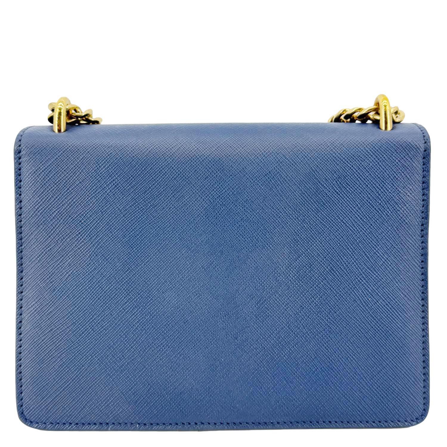 PRADA Metal Triangle Envelope Saffiano Leather Chain Shoulder Bag Blue - Image 4