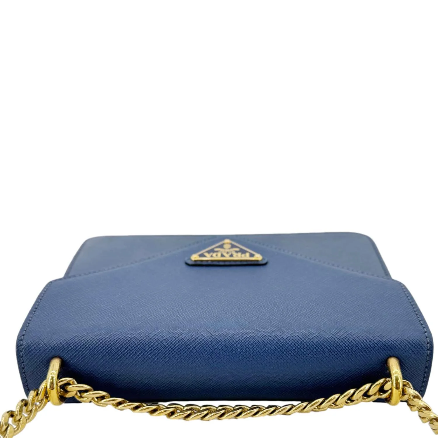 PRADA Metal Triangle Envelope Saffiano Leather Chain Shoulder Bag Blue - Image 5