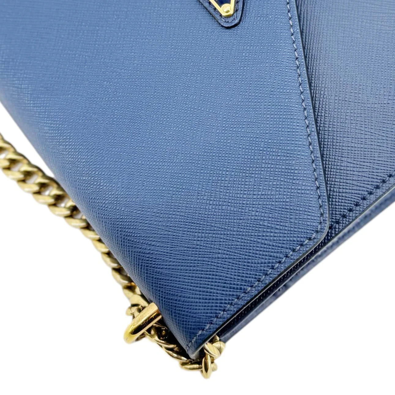 PRADA Metal Triangle Envelope Saffiano Leather Chain Shoulder Bag Blue - Image 7