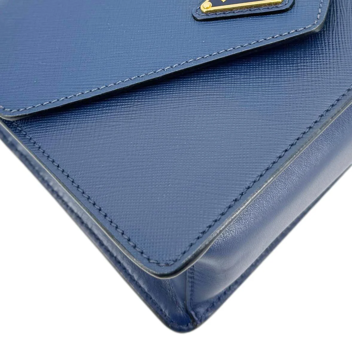 PRADA Metal Triangle Envelope Saffiano Leather Chain Shoulder Bag Blue - Image 8