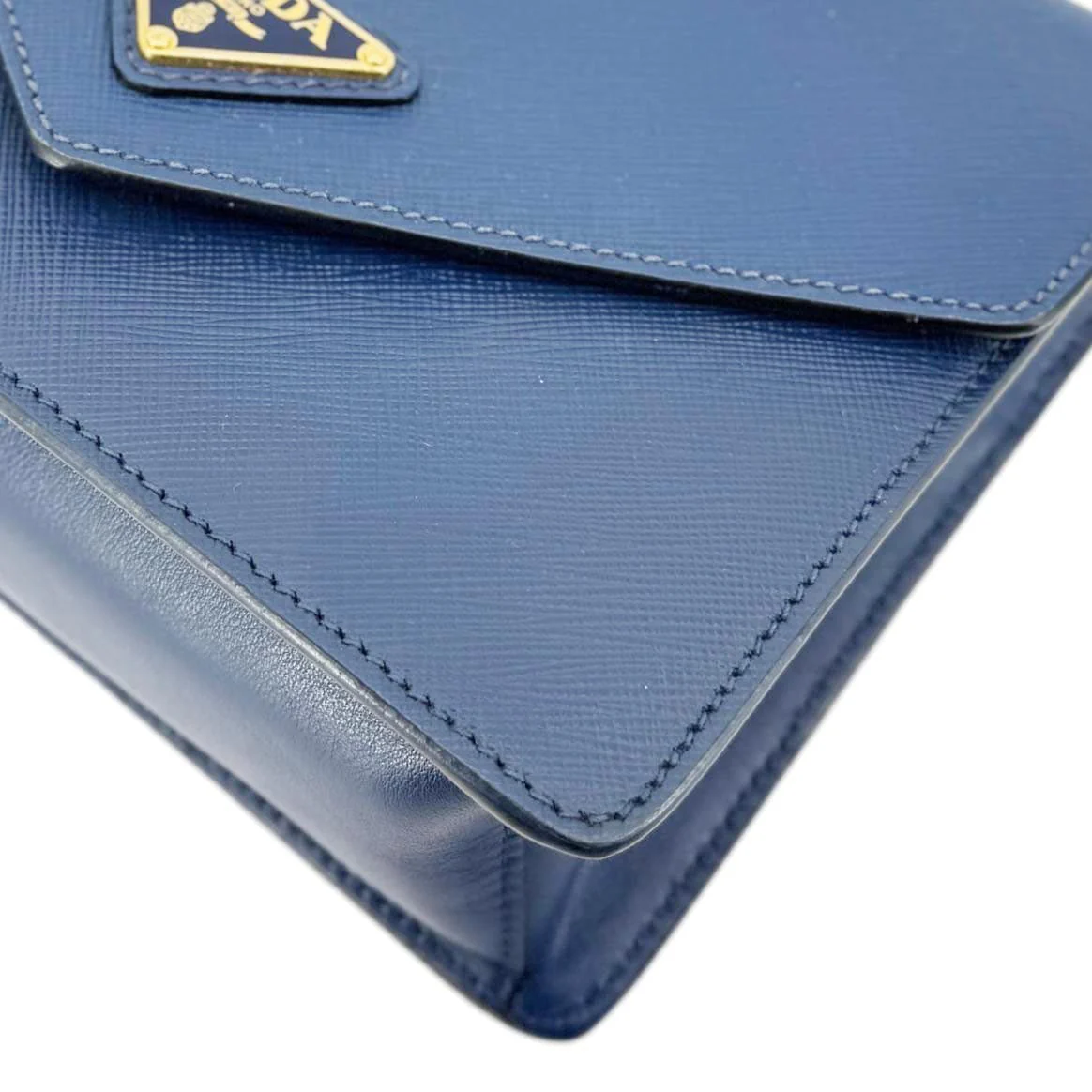 PRADA Metal Triangle Envelope Saffiano Leather Chain Shoulder Bag Blue - Image 9