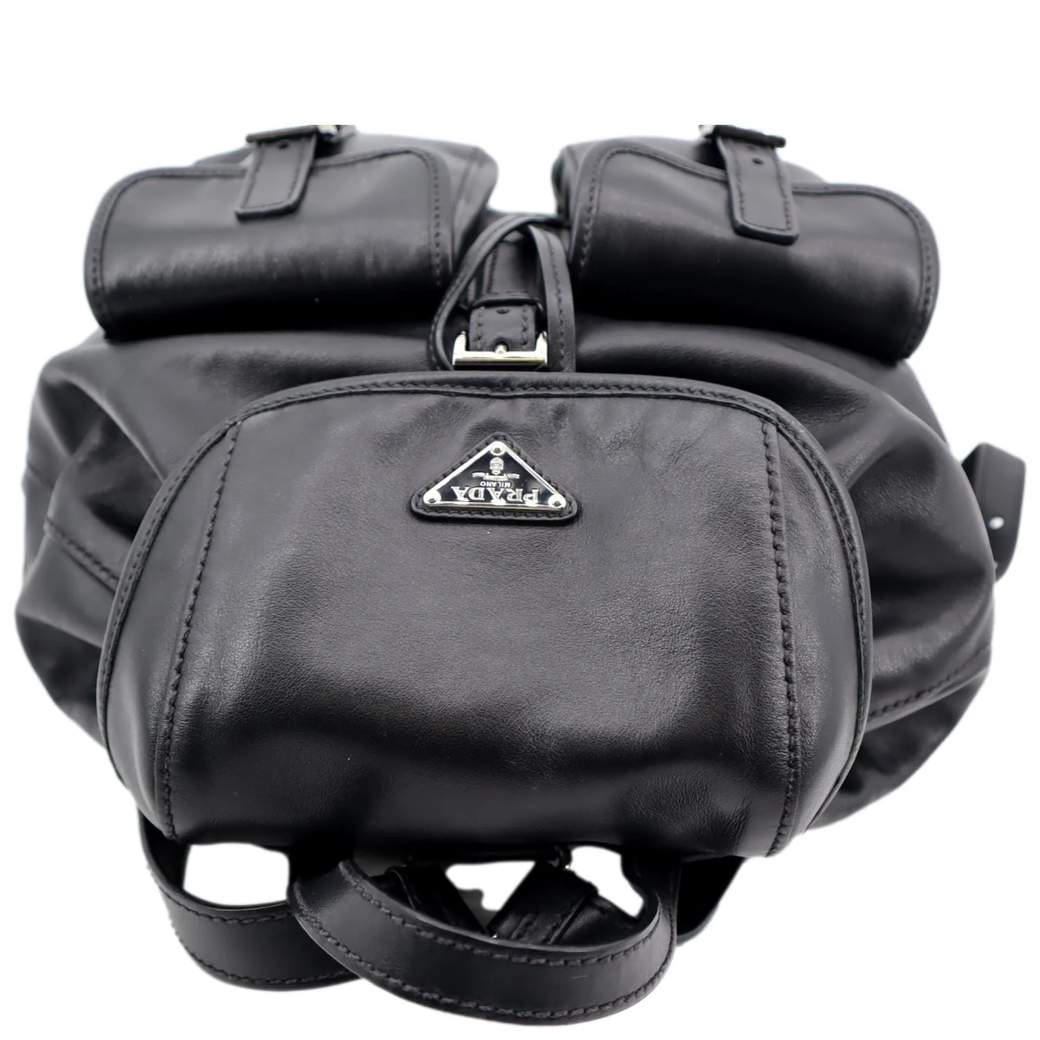 PRADA Milano Double Pocket Leather Backpack Bag Black - Image 4