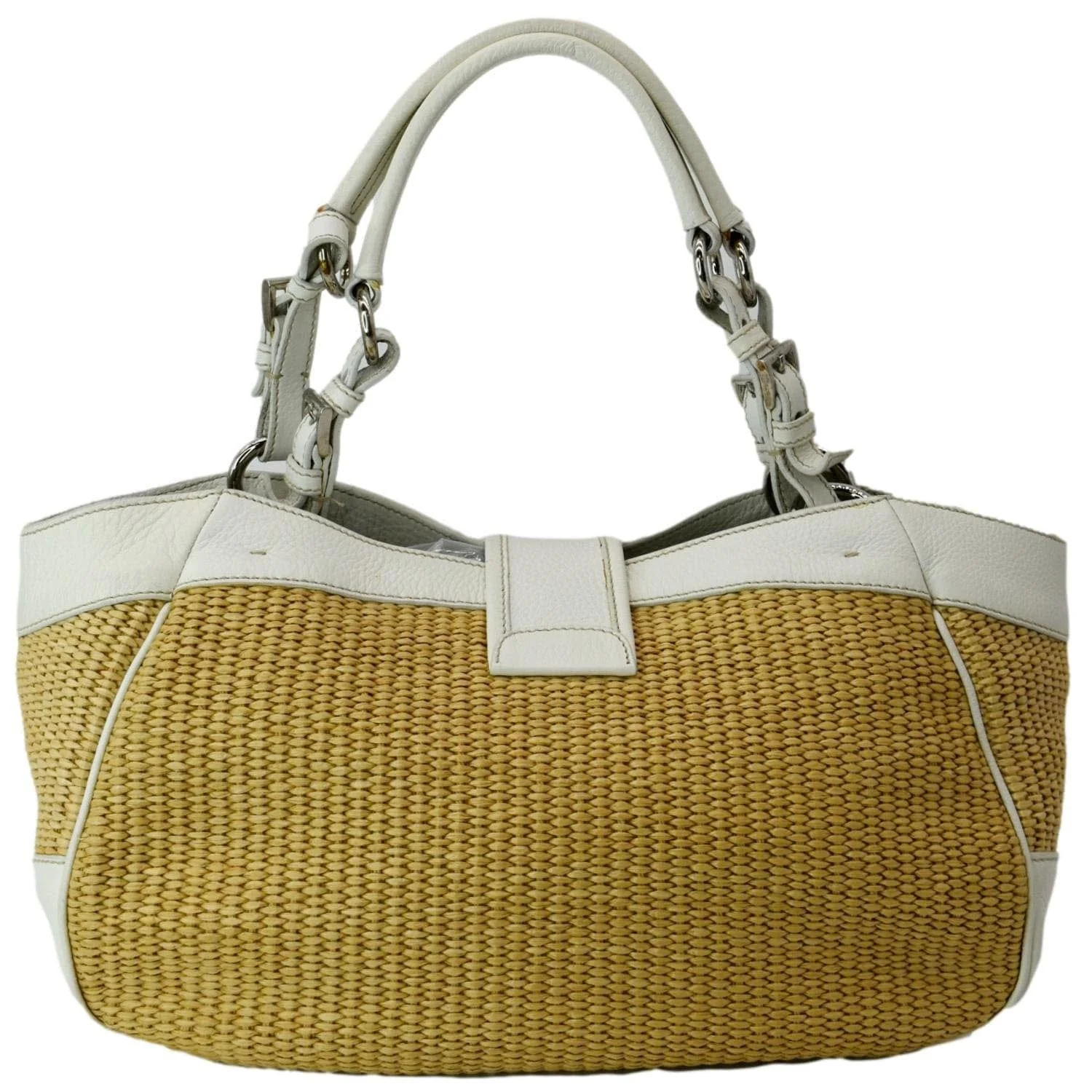PRADA Paglia Vitello Daino Naturale Leather Satchel Bag Natural - Image 4