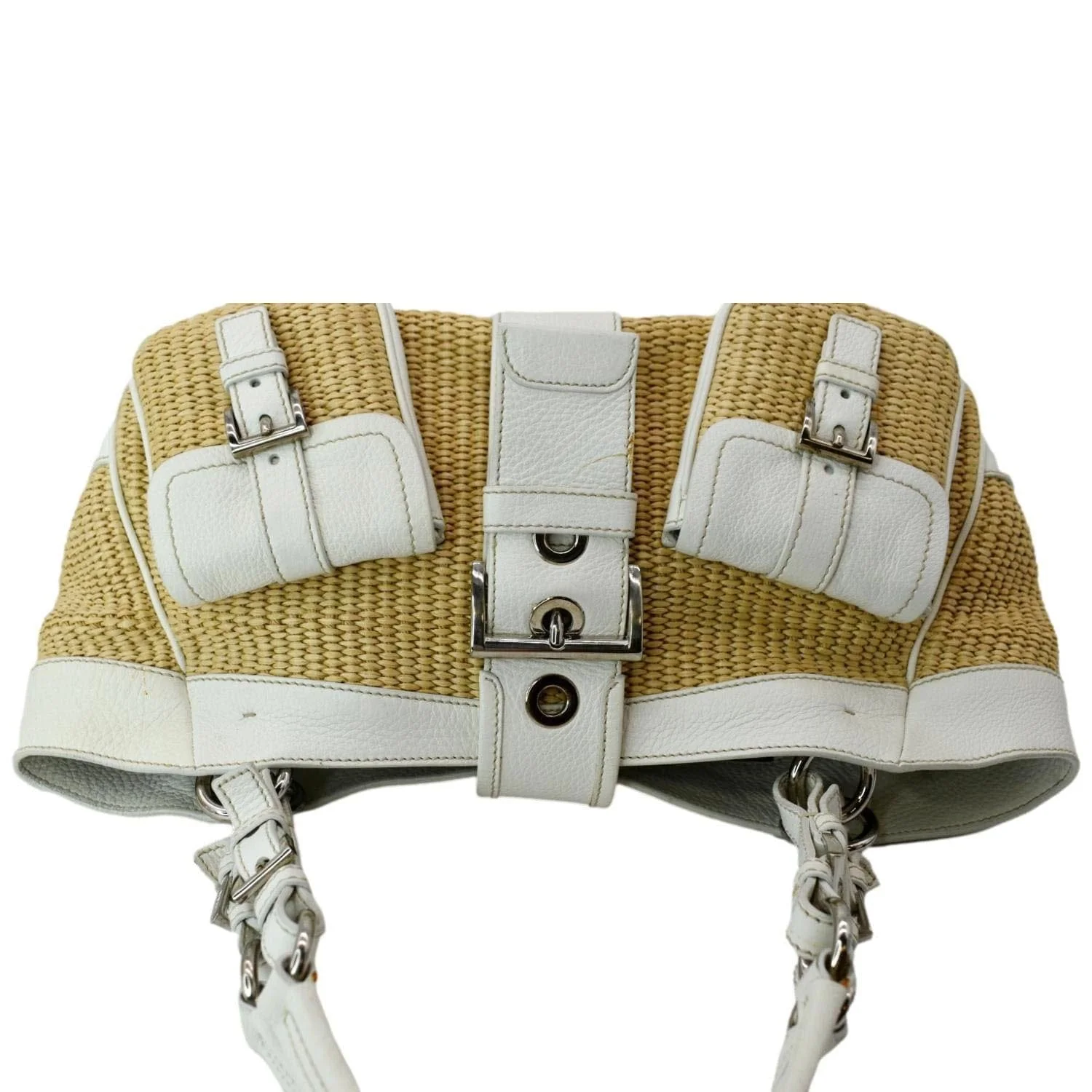 PRADA Paglia Vitello Daino Naturale Leather Satchel Bag Natural - Image 5