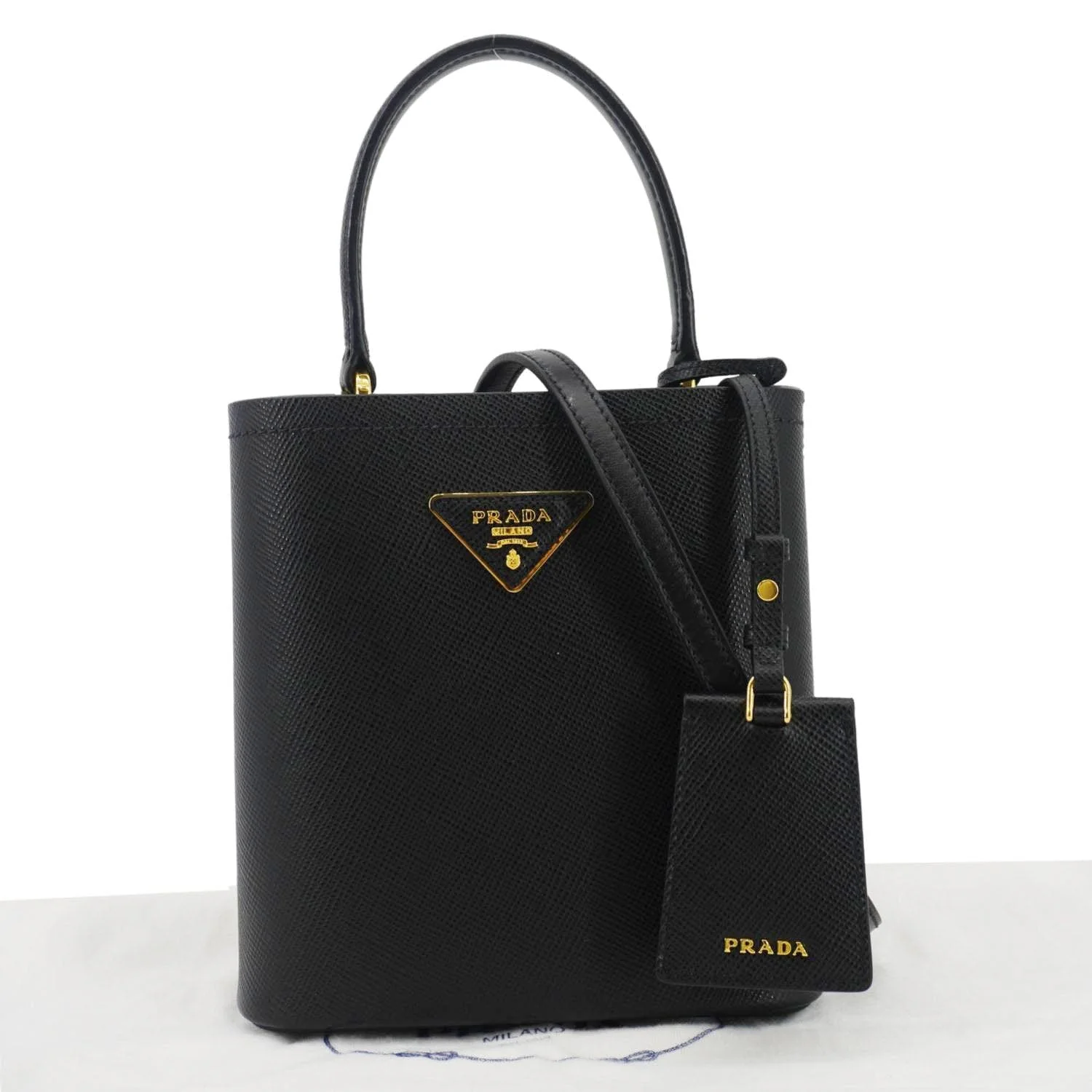 PRADA Pannier Saffiano Leather Bucket Bag Black - Image 3