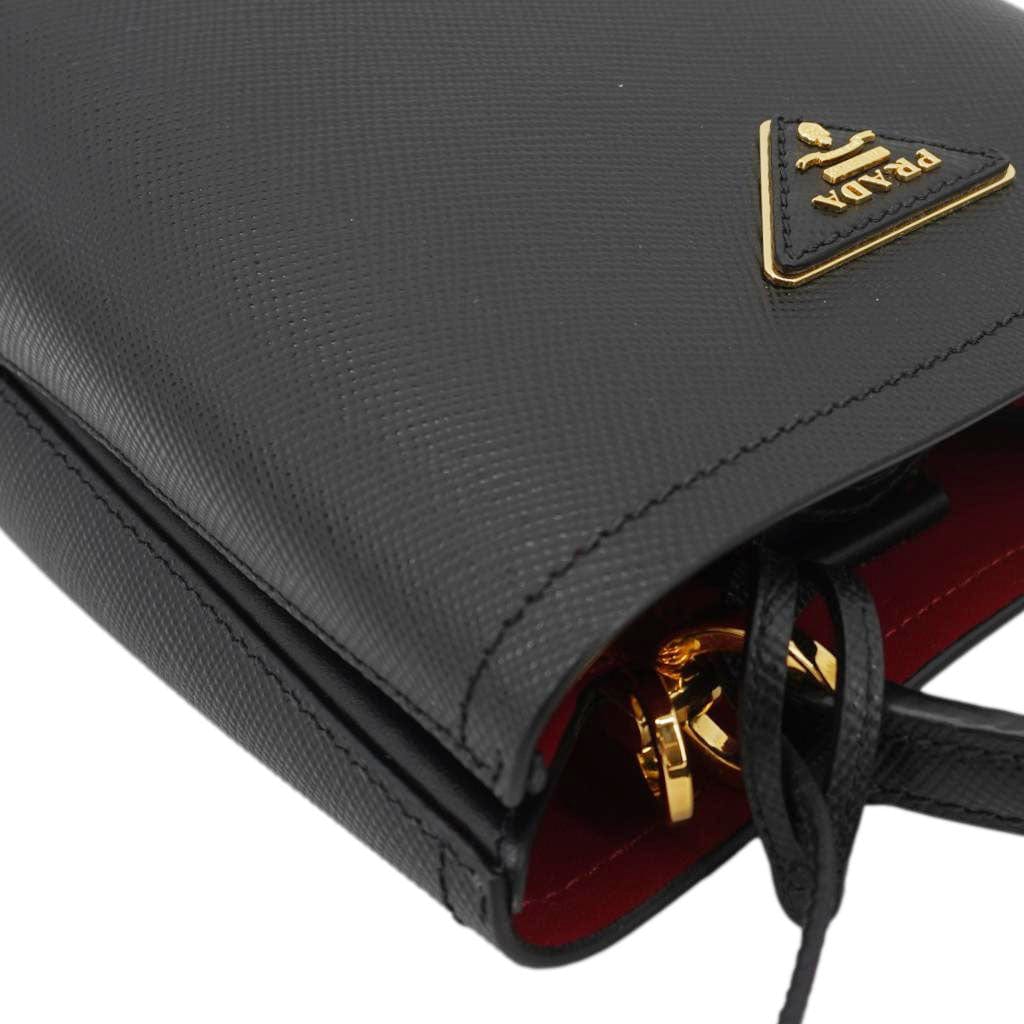 PRADA Pannier Saffiano Leather Bucket Bag Black - Image 7