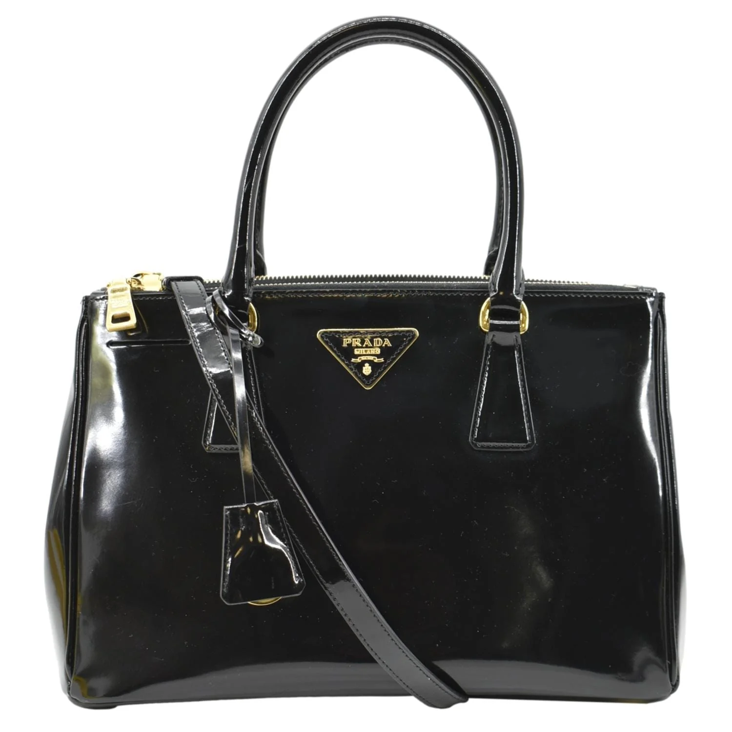 PRADA Double Zip Patent Leather Shoulder Bag Black B1801N
