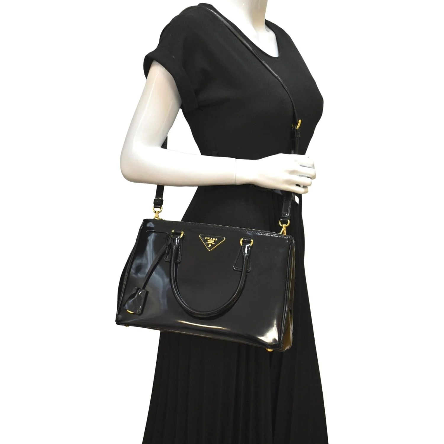 PRADA Double Zip Patent Leather Shoulder Bag Black B1801N - Image 2