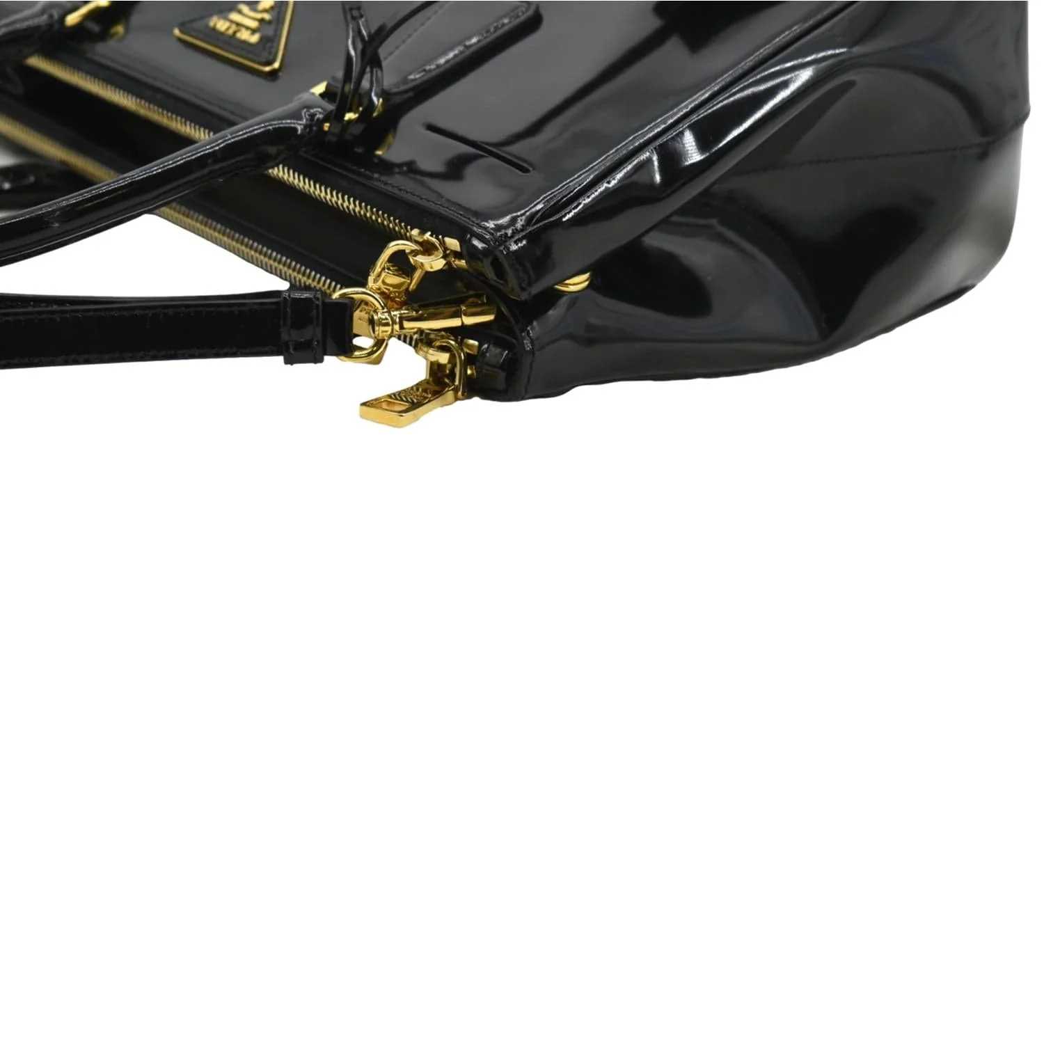 PRADA Double Zip Patent Leather Shoulder Bag Black B1801N - Image 6