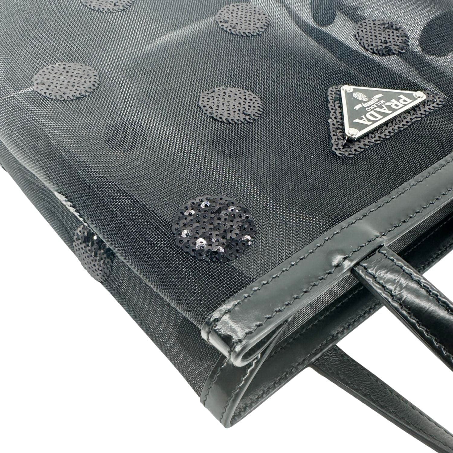 PRADA Ricamo Rete Polka Dot Mesh Tote BLack - Image 7
