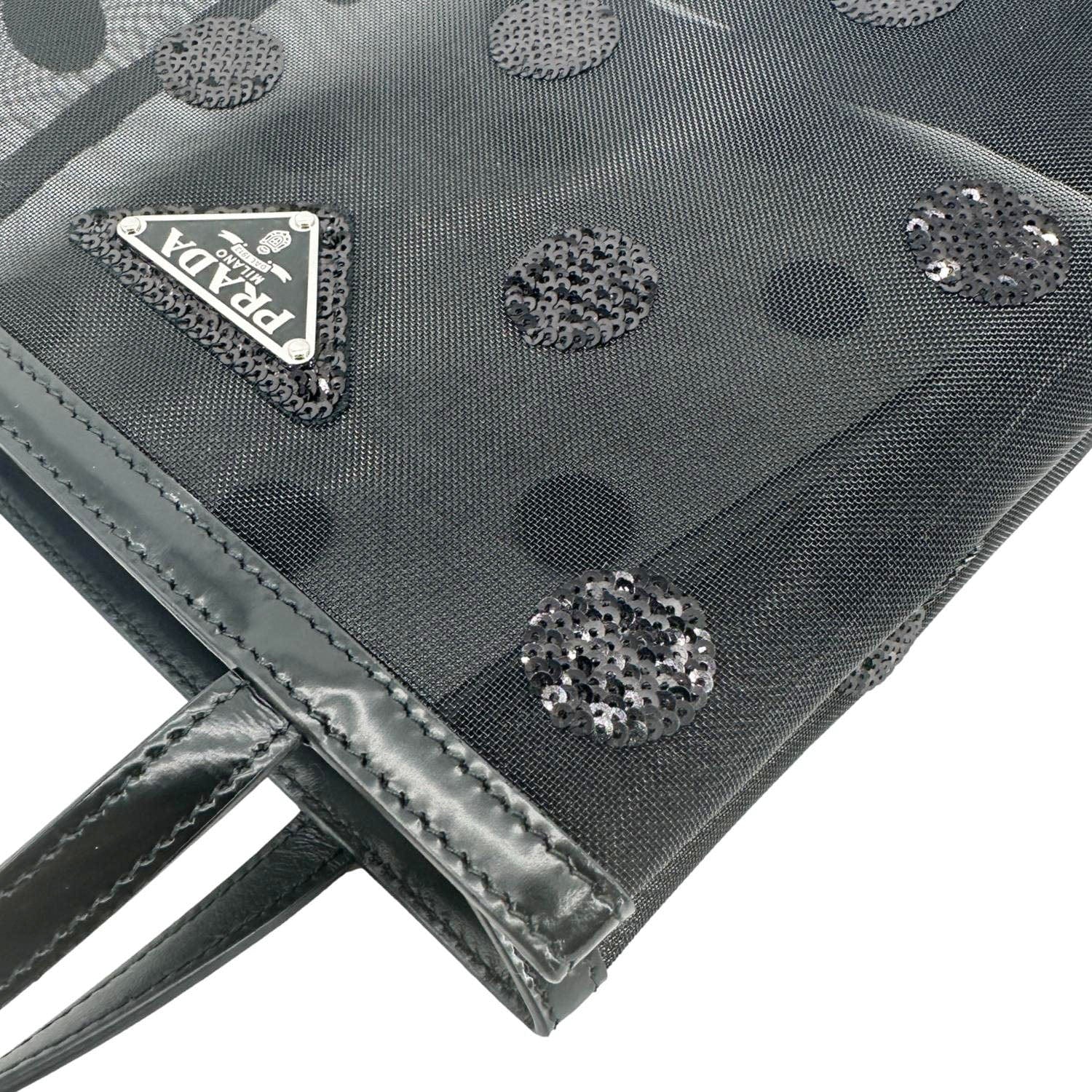 PRADA Ricamo Rete Polka Dot Mesh Tote BLack - Image 8