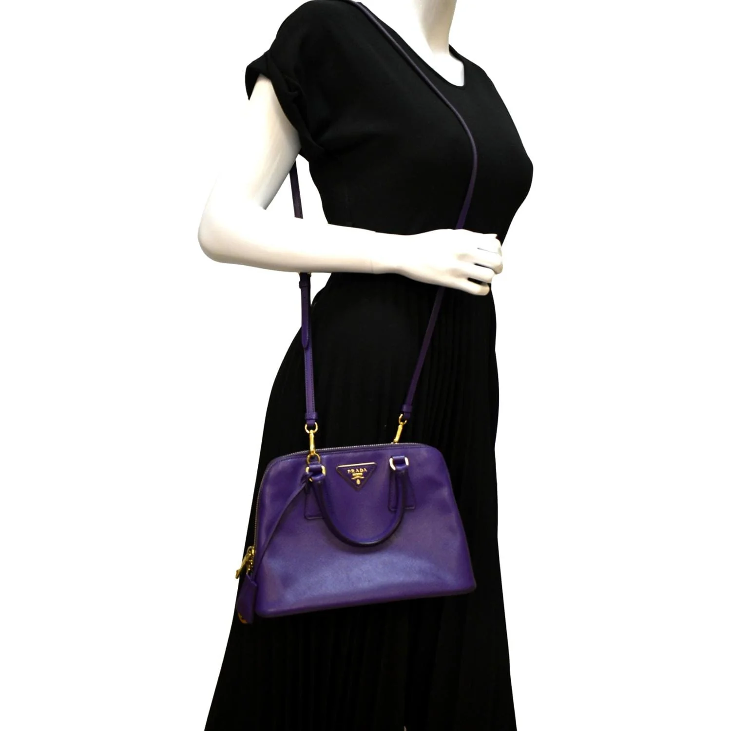 PRADA Lux Promenade Saffiano Leather Shoulder Bag Purple - Image 2