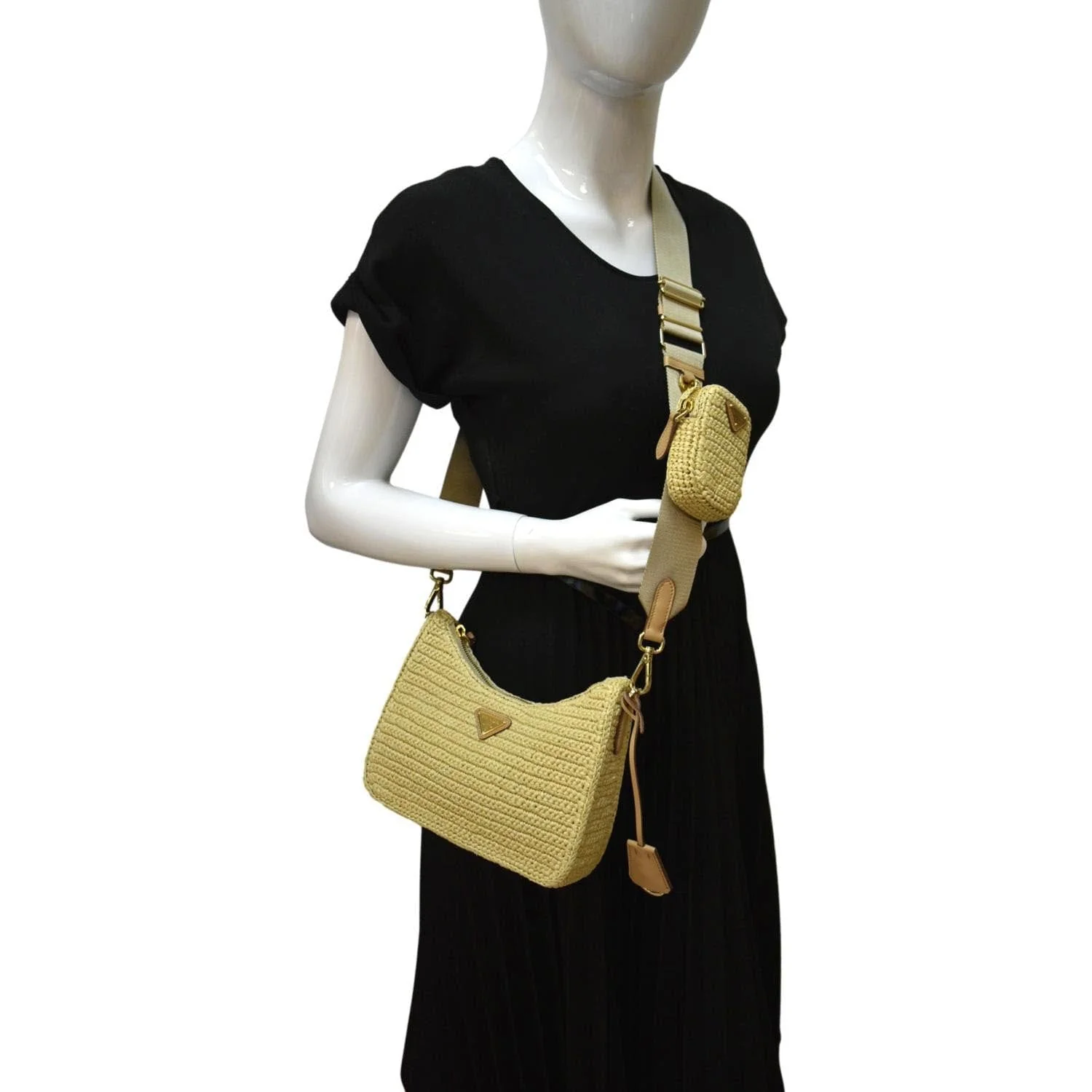 PRADA Re-Edition 2005 Raffia Shoulder Bag Beige - Image 2