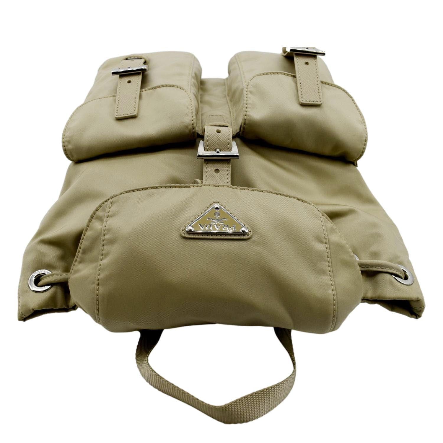 PRADA Double Front Pocket Re-Nylon Backpack Bag Beige - Image 4