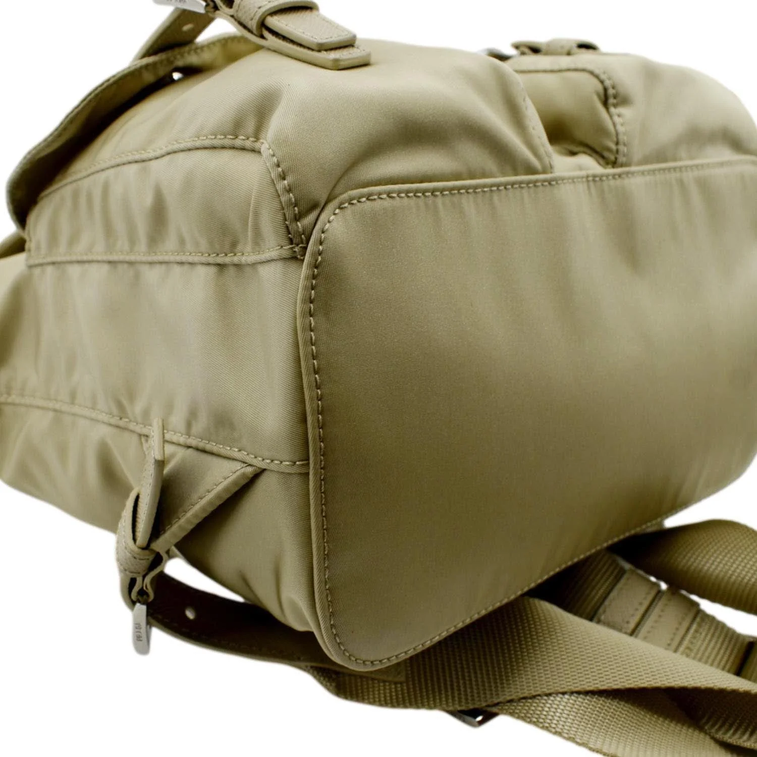 PRADA Double Front Pocket Re-Nylon Backpack Bag Beige - Image 9