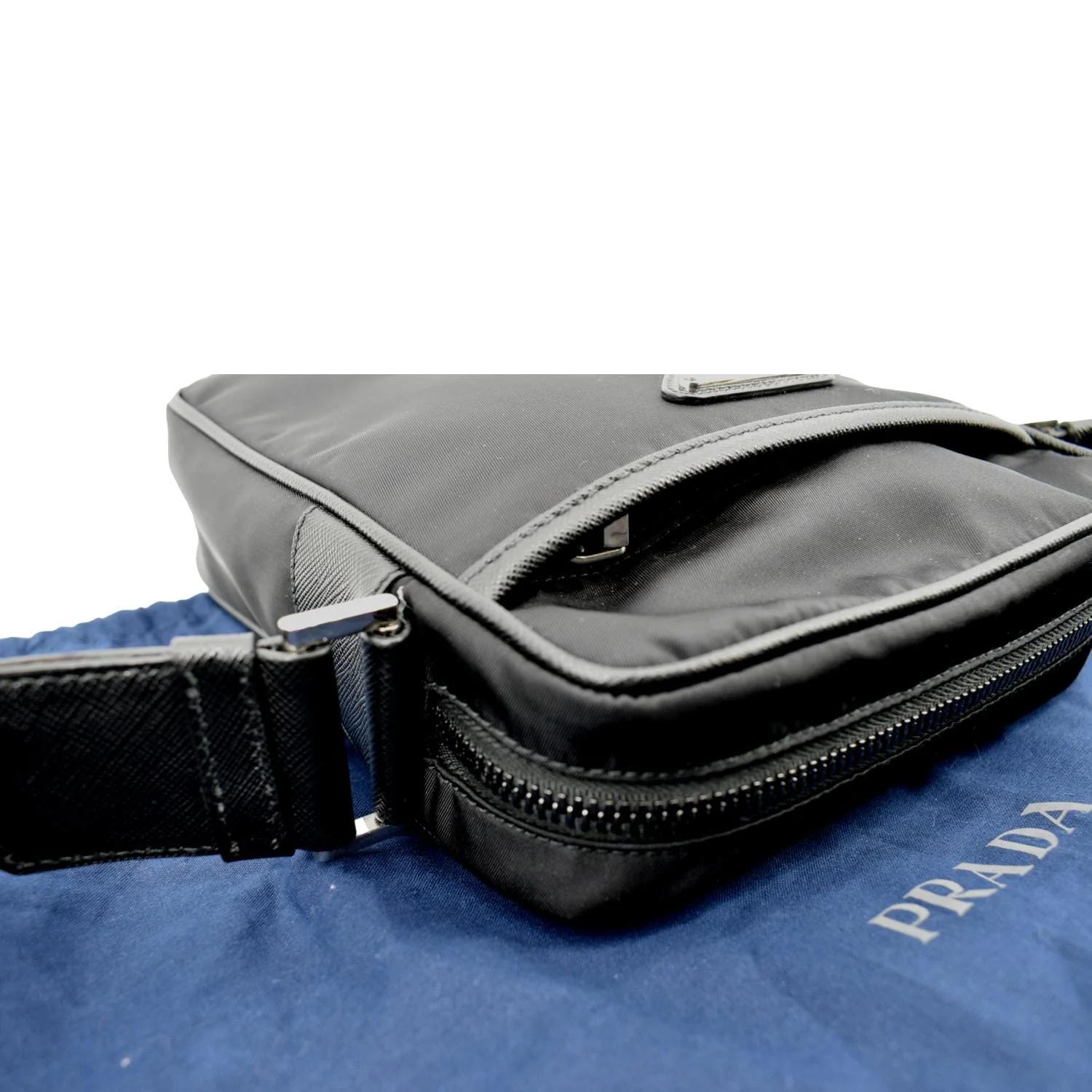 PRADA Re-Nylon Saffiano Leather Crossbody Bag Black - Image 7