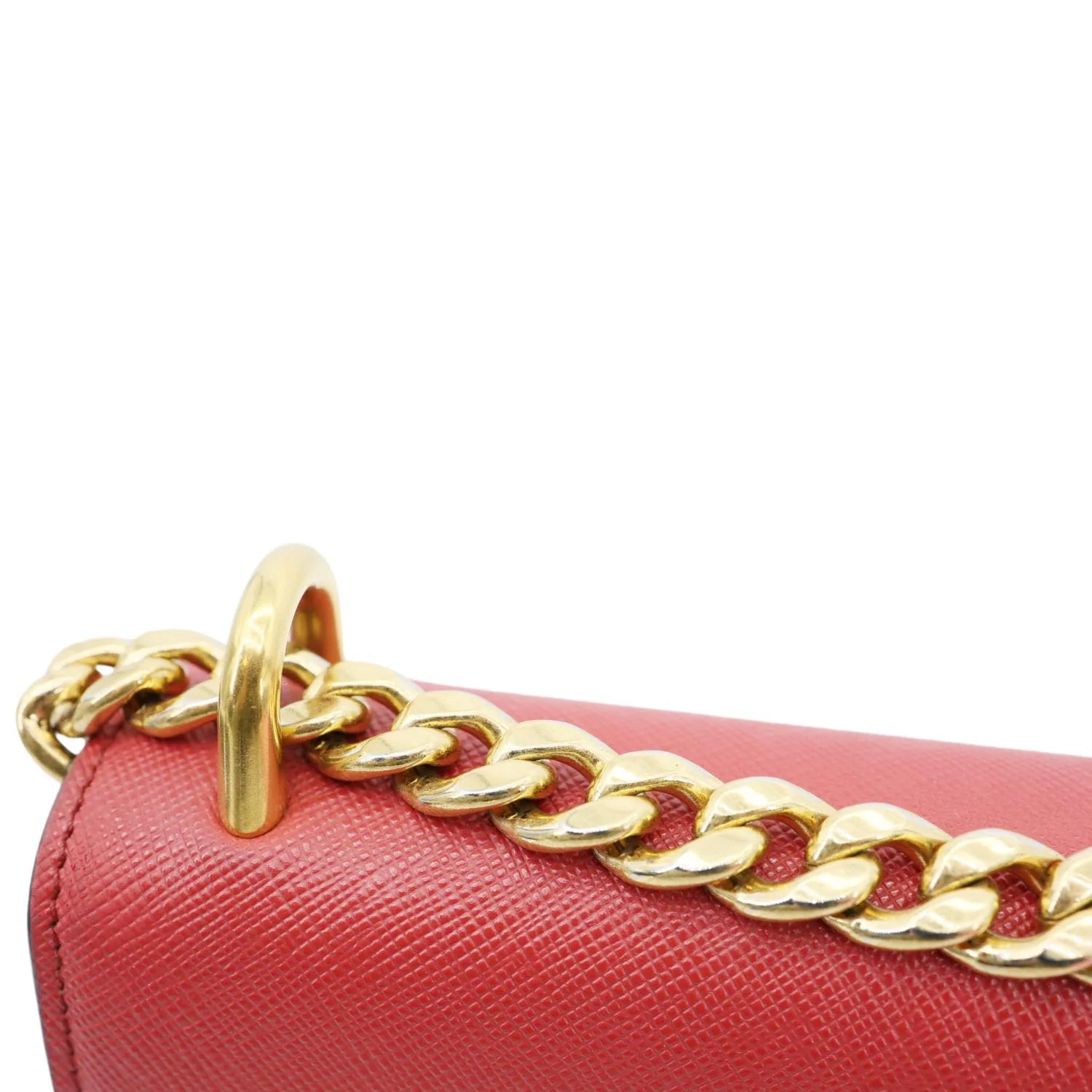 PRADA Chain Flap Saffiano Leather Crossbody Bag Red - Image 11