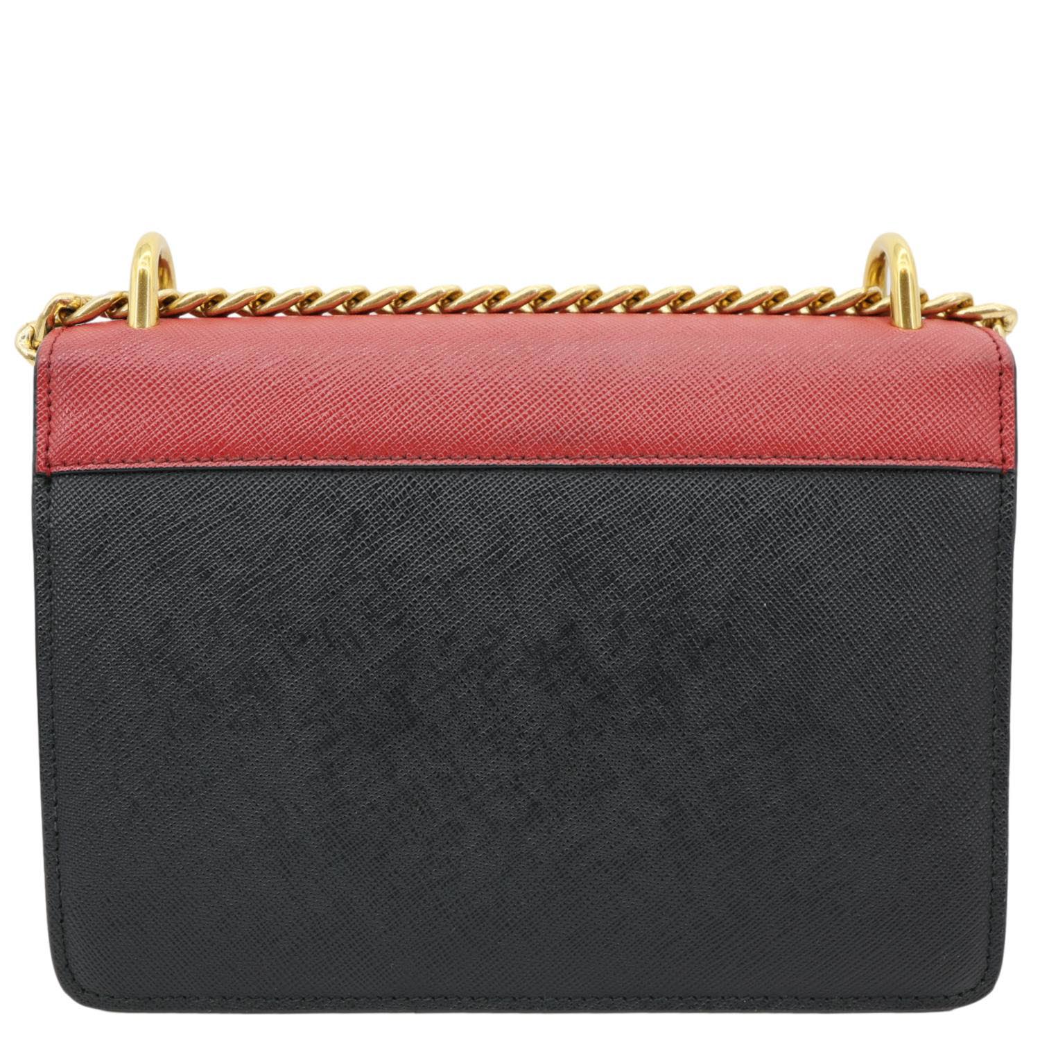 PRADA Chain Flap Saffiano Leather Crossbody Bag Red - Image 3