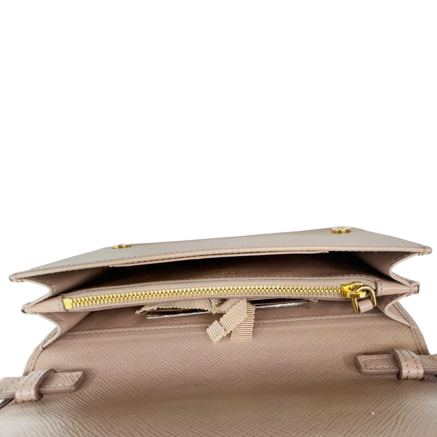 PRADA Soft Calfskin Saffiano Leather Chain Shoulder Bag Cipria - Image 12