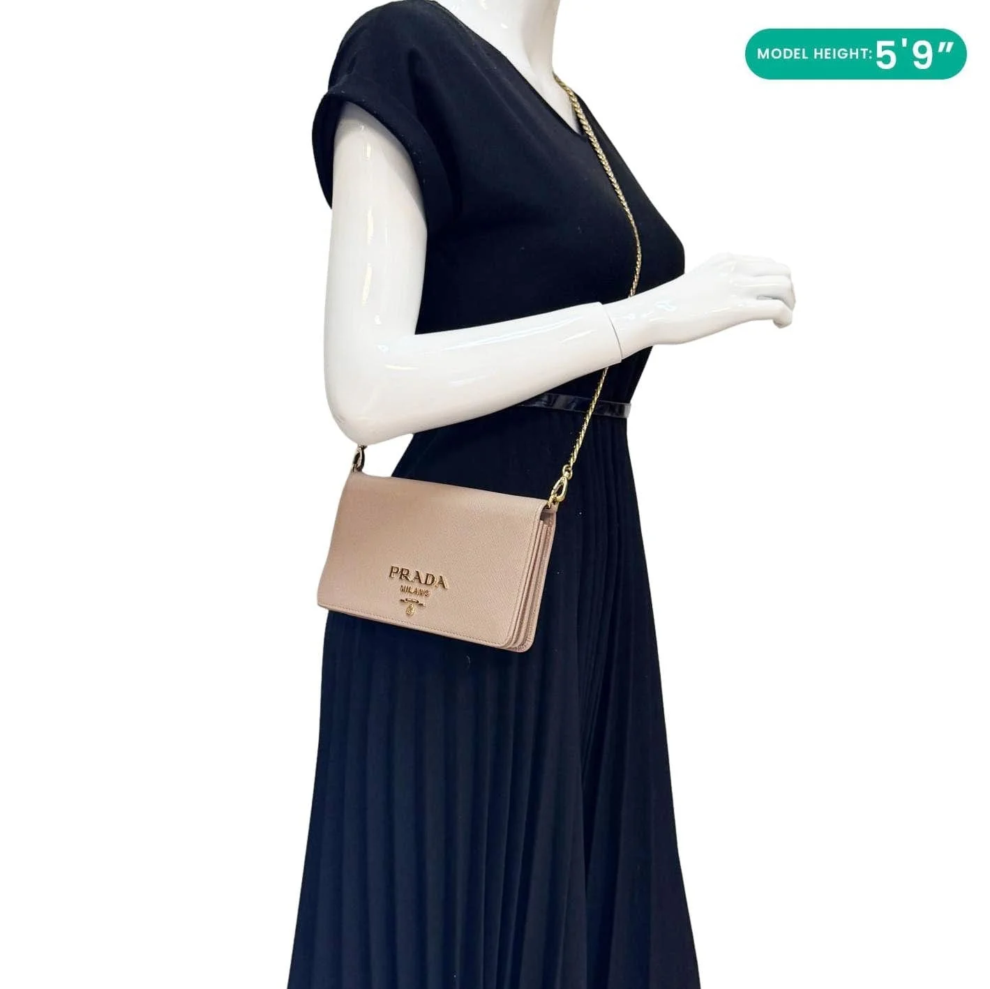 PRADA Soft Calfskin Saffiano Leather Chain Shoulder Bag Cipria - Image 2