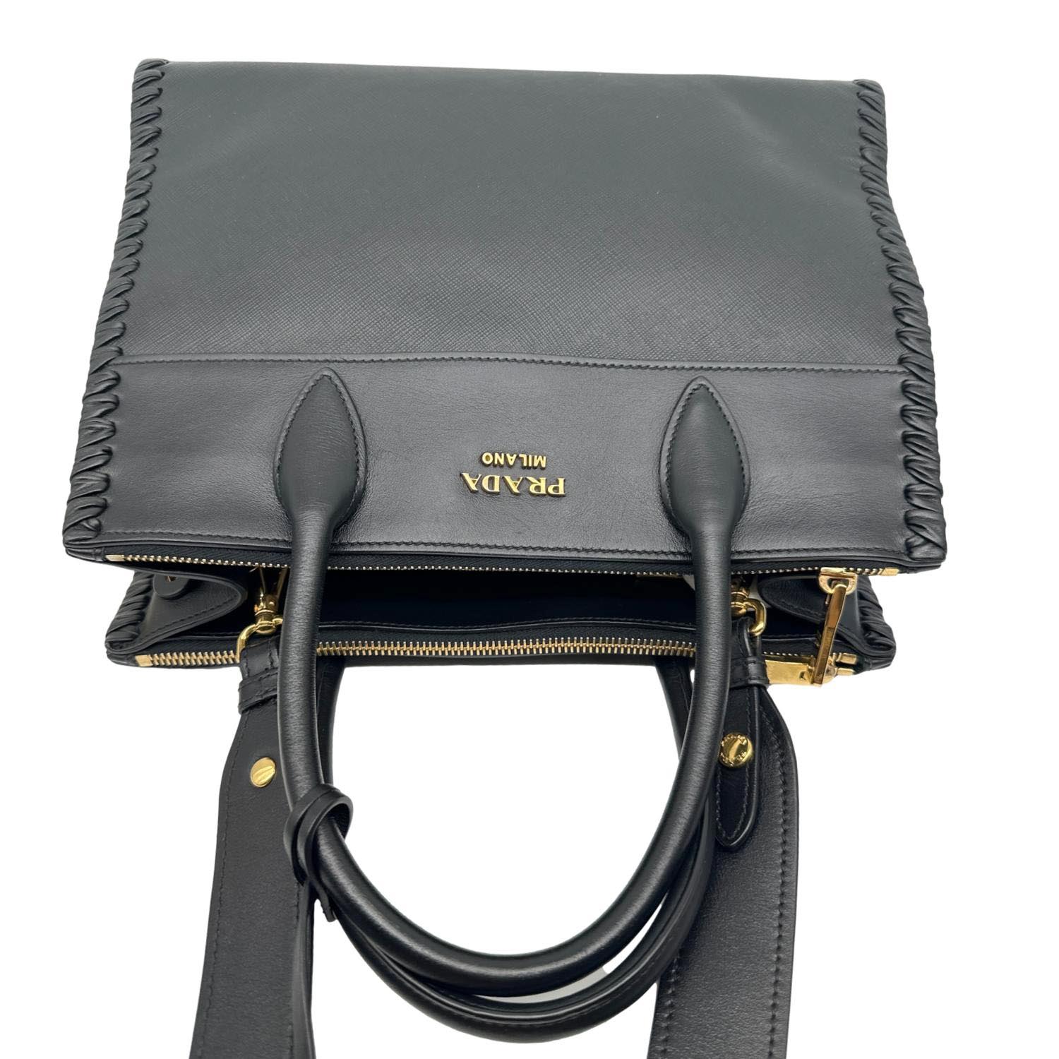 PRADA Paradigme Saffiano City Leather Tote Shoulder Bag Black - Image 4