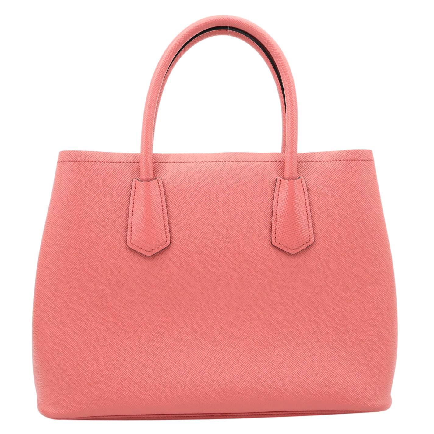 PRADA Double Handle Saffiano Cuir Leather Tote Bag Pink - Image 3