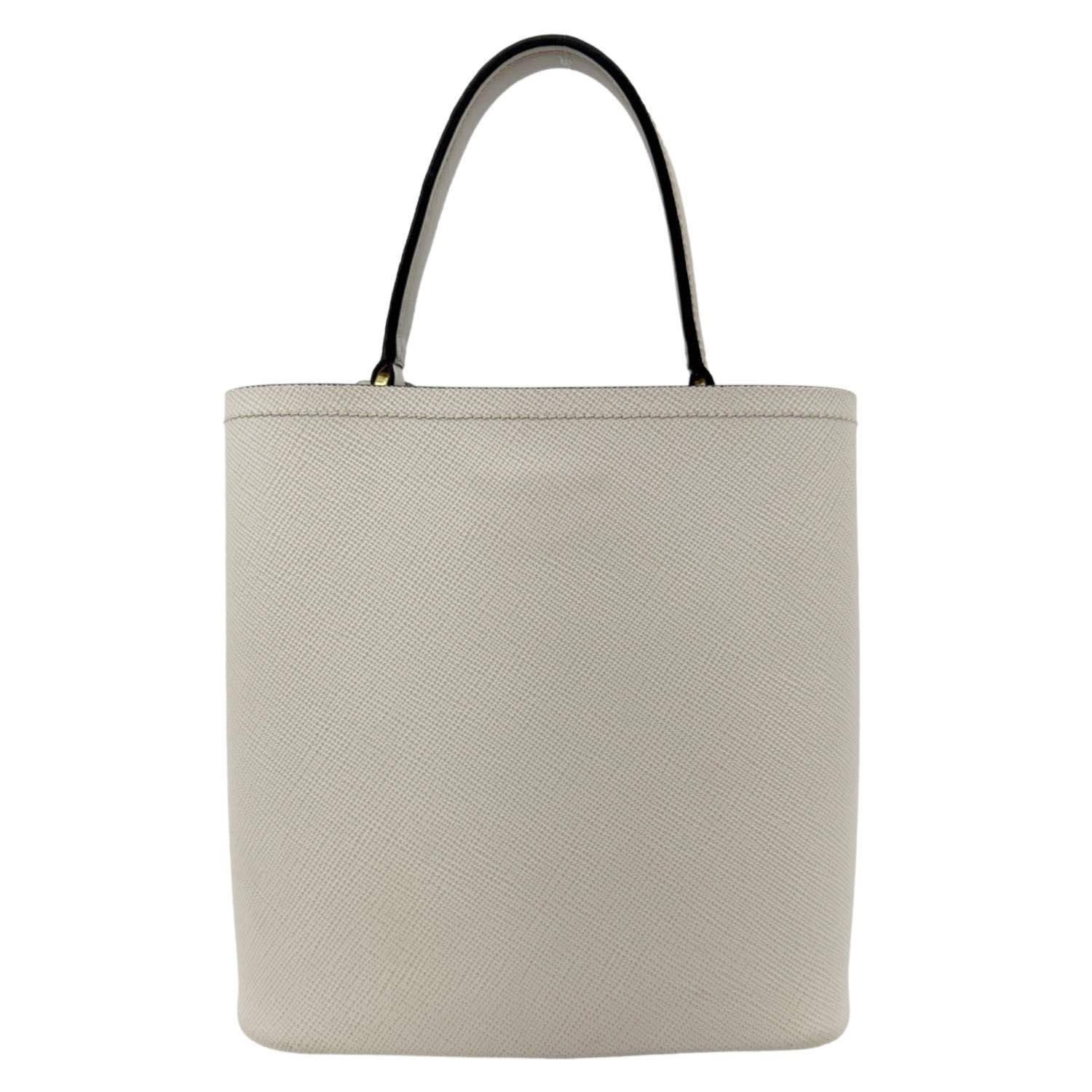 PRADA Panier Saffiano Cuir Leather Bucket Bag White - Image 10