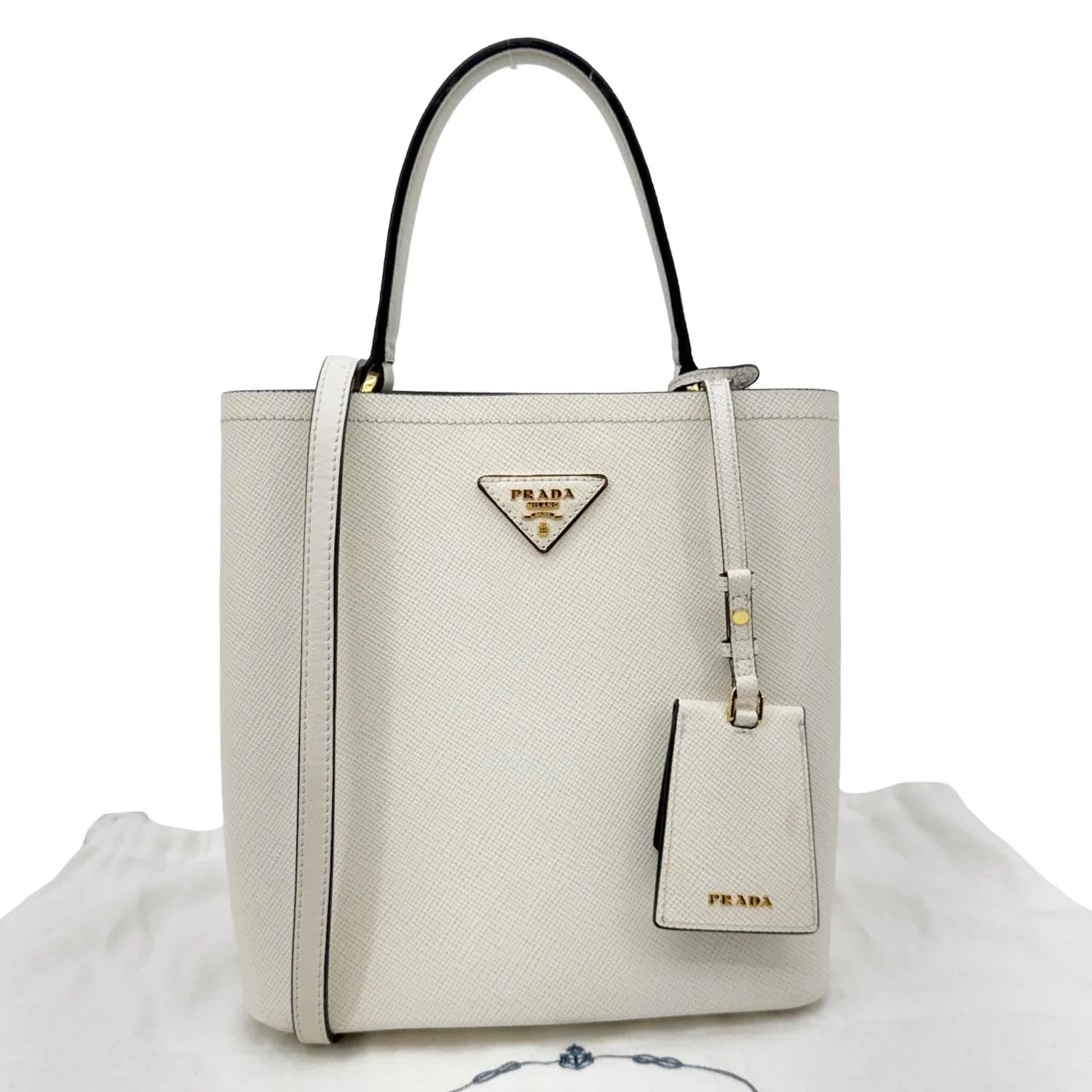 PRADA Panier Saffiano Cuir Leather Bucket Bag White - Image 3