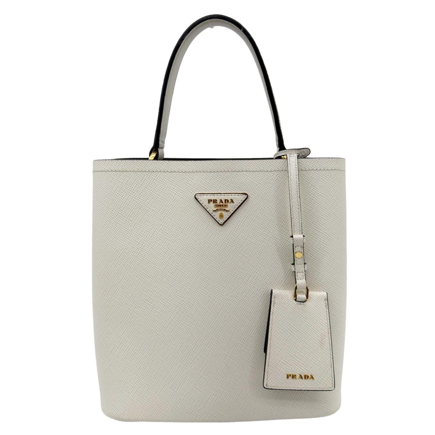 PRADA Panier Saffiano Cuir Leather Bucket Bag White - Image 4