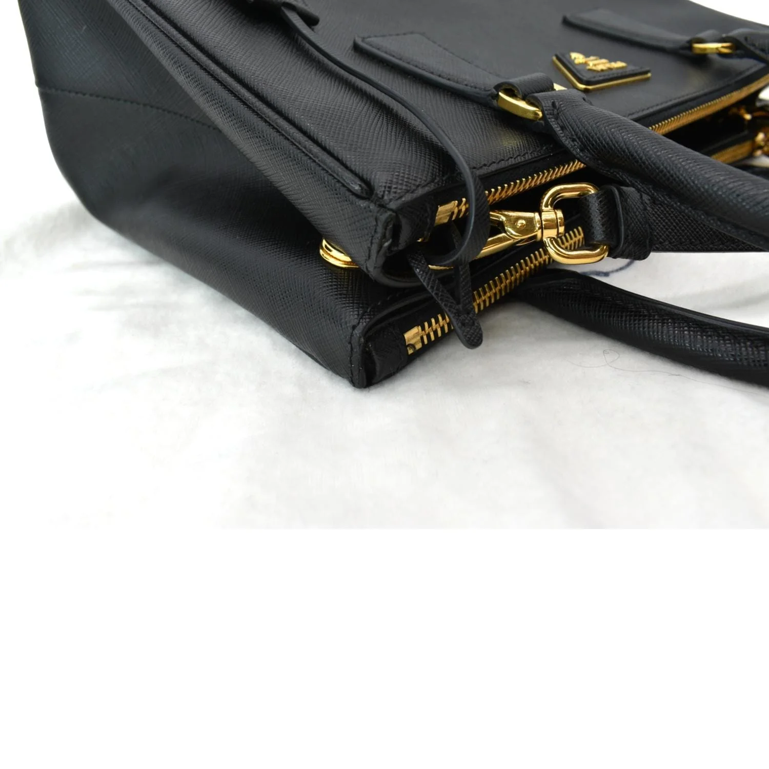 PRADA Saffiano Double-Zip Leather Tote Shoulder Bag Black - Image 6